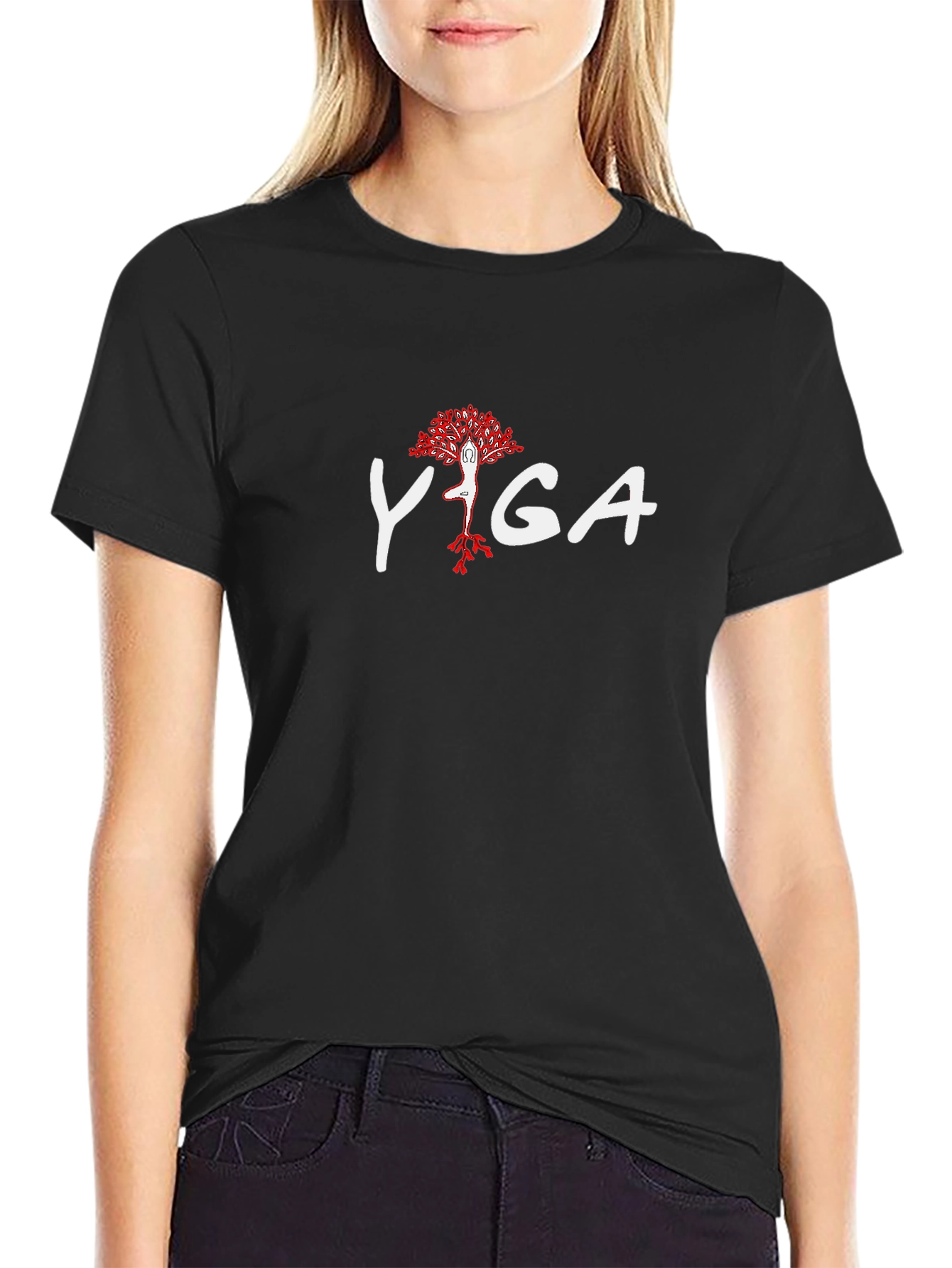 Yoga Tree Pose Black T-Shirt
