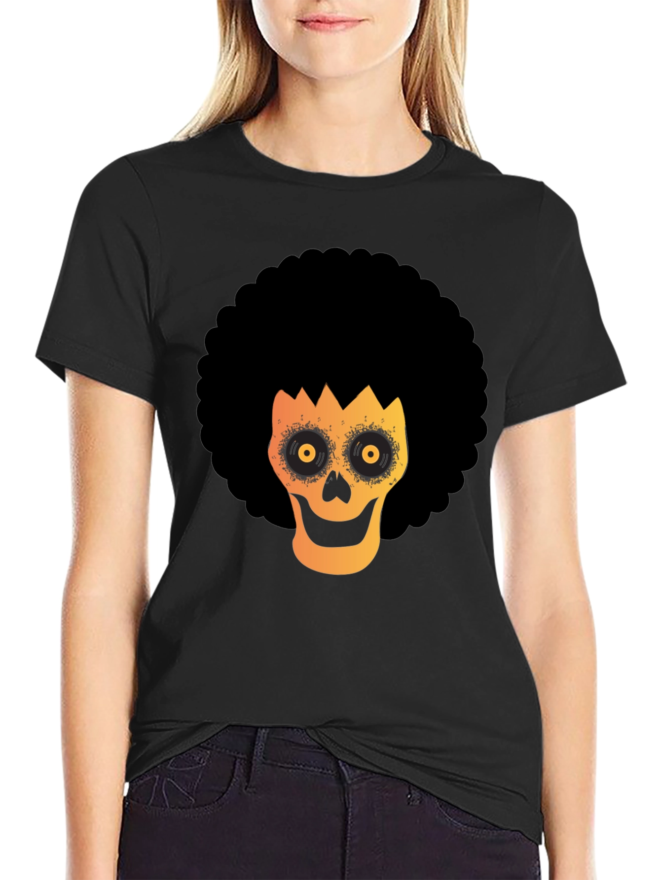 Afro Skull Graphic Tee - Spooky Fun!