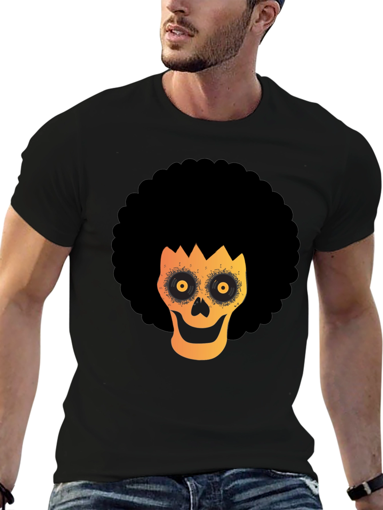 Afro Skull Graphic Tee - Spooky Fun!