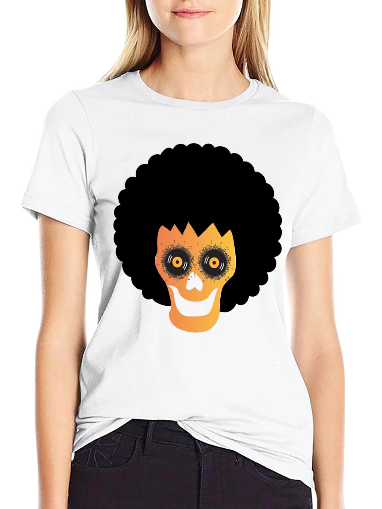 Afro Skull Graphic Tee - Spooky Fun!