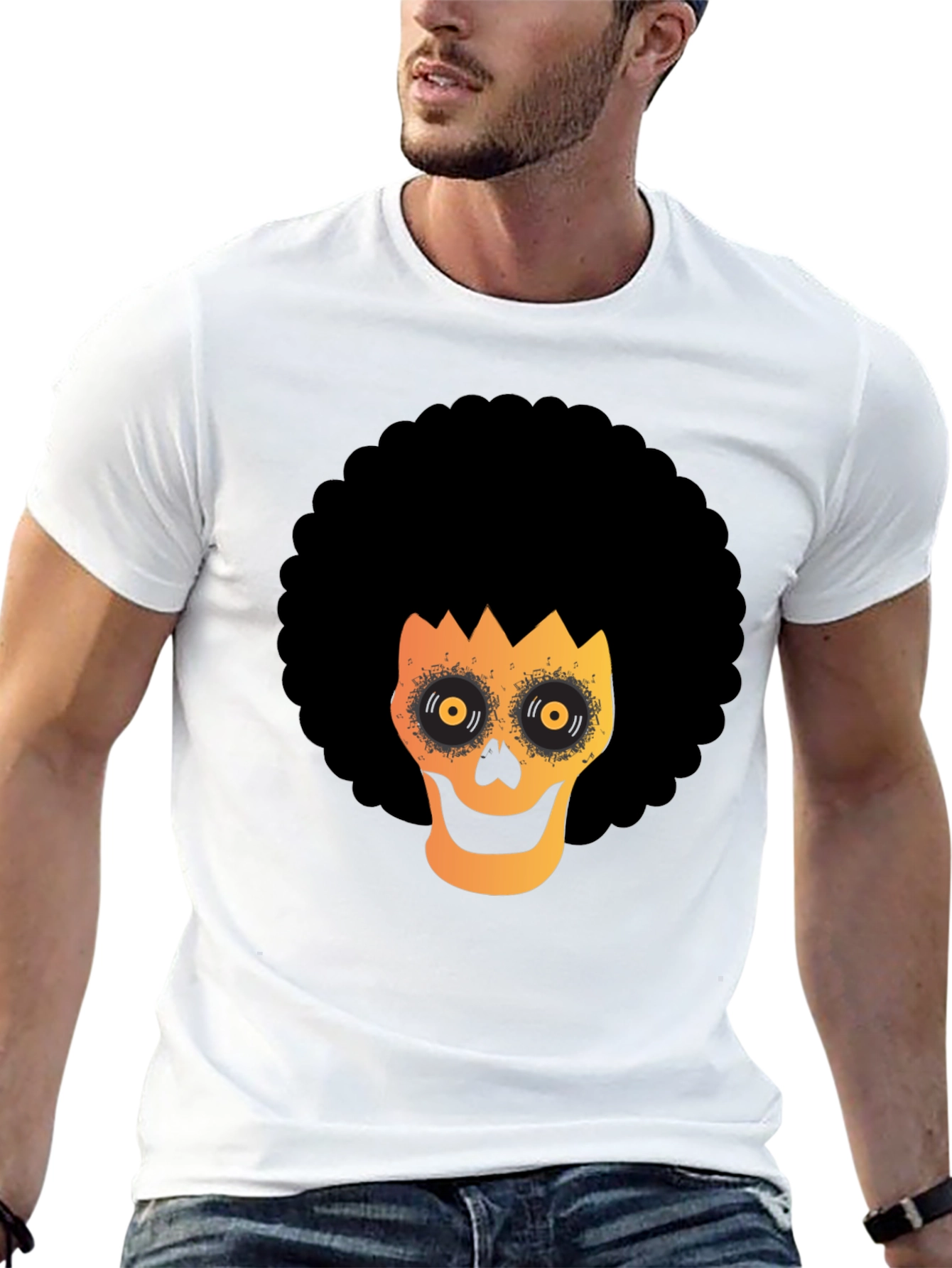 Afro Skull Graphic Tee - Spooky Fun!