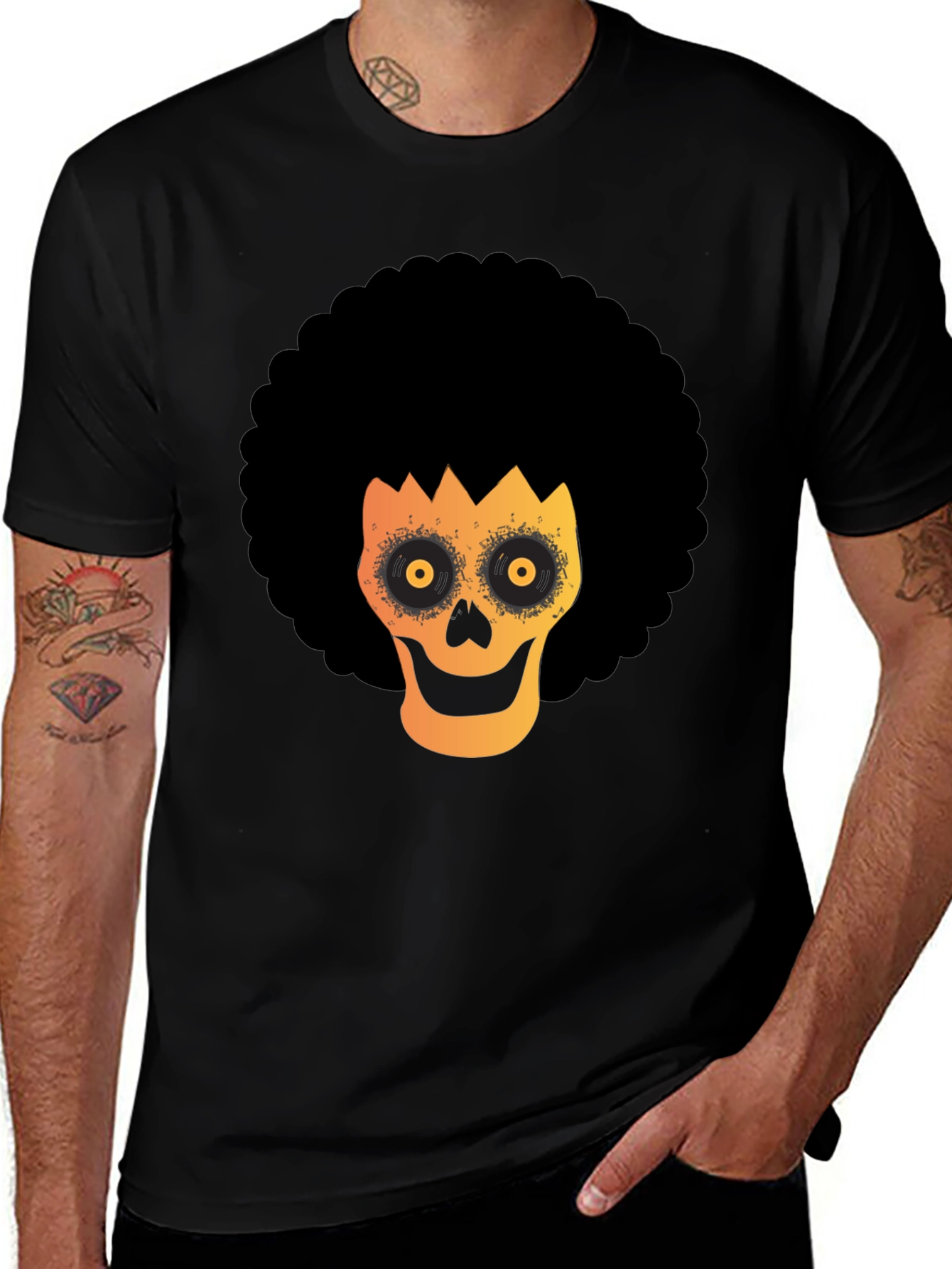 Afro Skull Graphic Tee - Spooky Fun!
