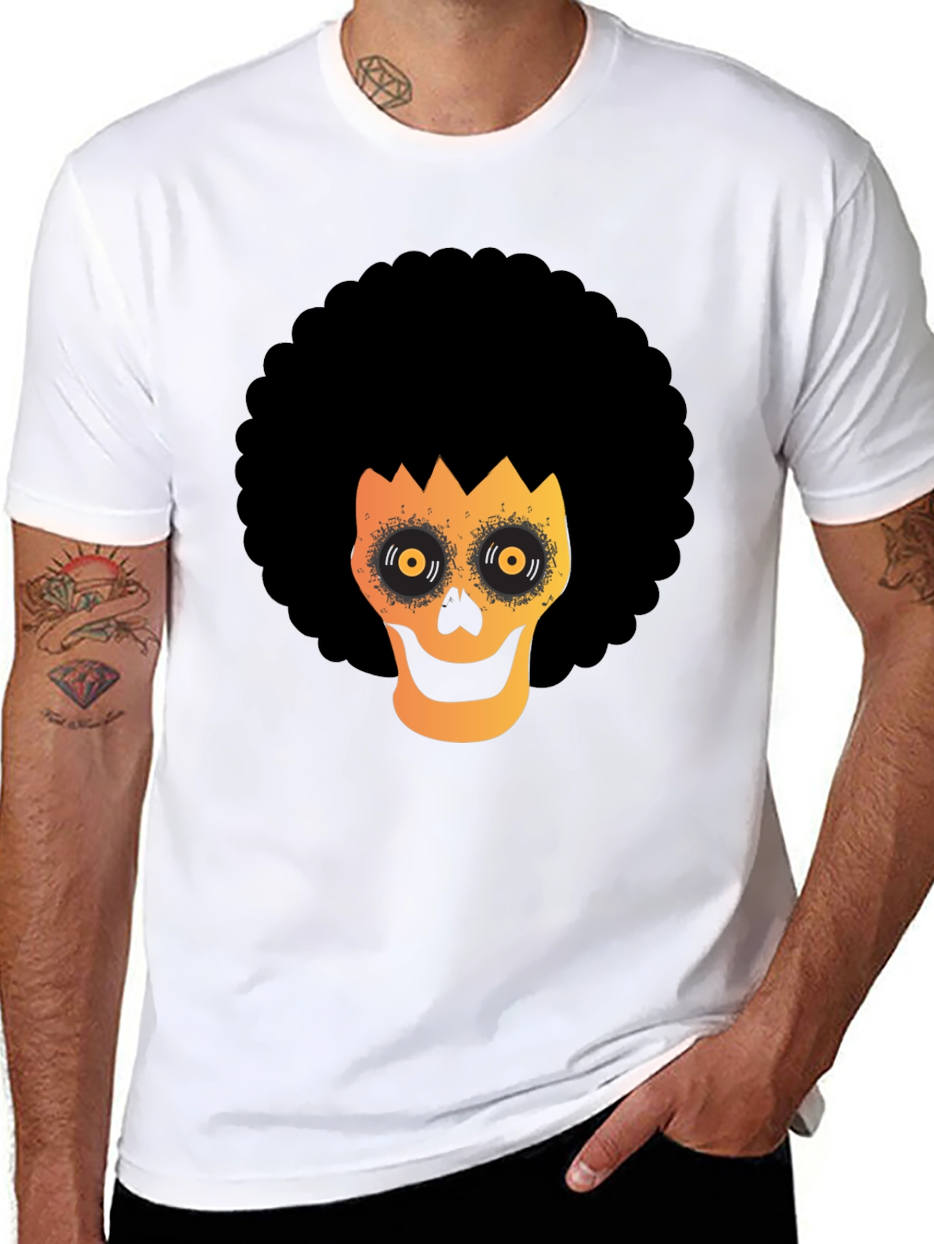 Afro Skull Graphic Tee - Spooky Fun!