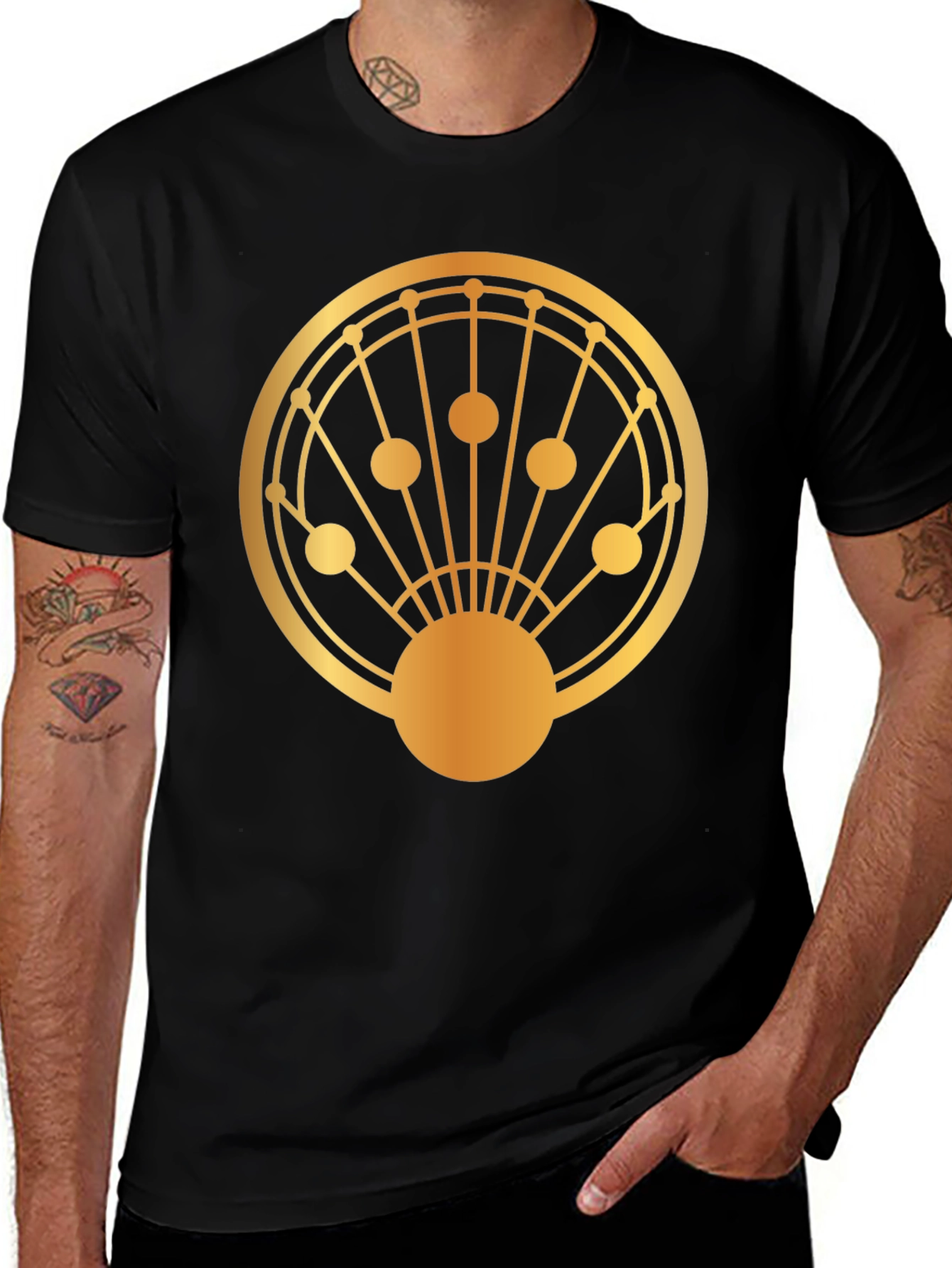 Geometric Gold Design Black T-Shirt