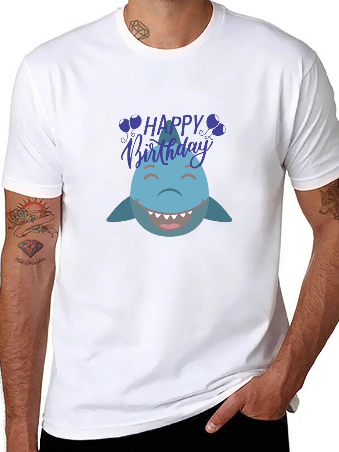 Happy Birthday Shark Graphic Tee - Black