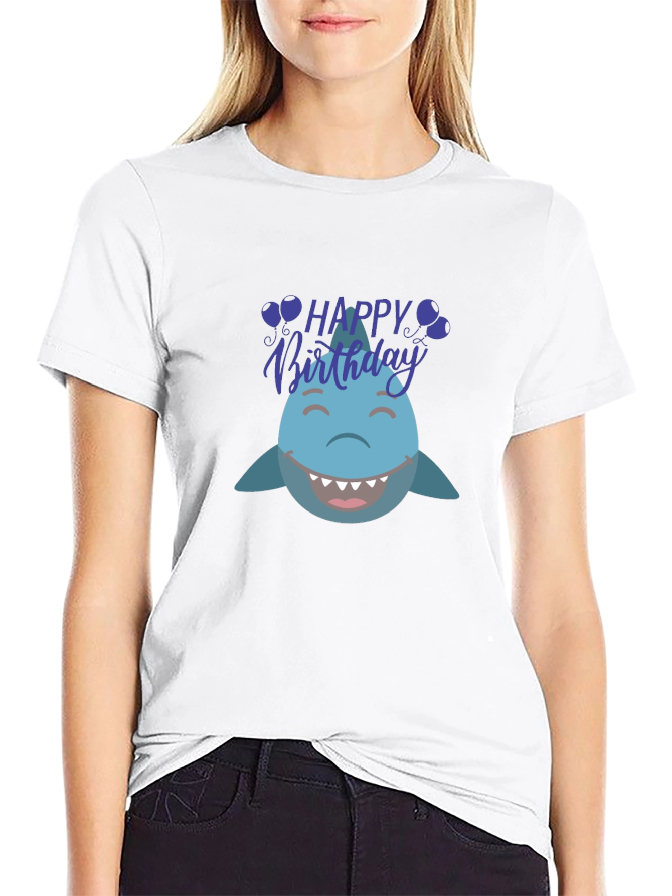 Happy Birthday Shark Graphic Tee - Black