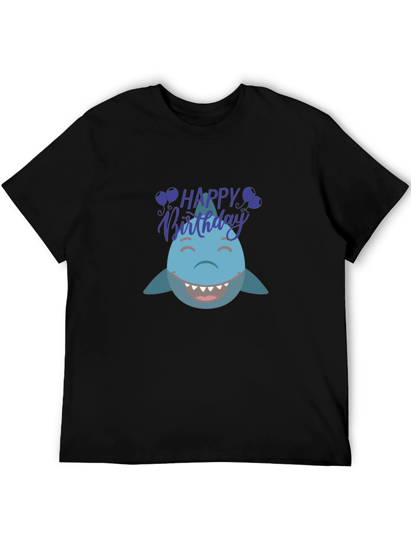 Happy Birthday Shark Graphic Tee - Black