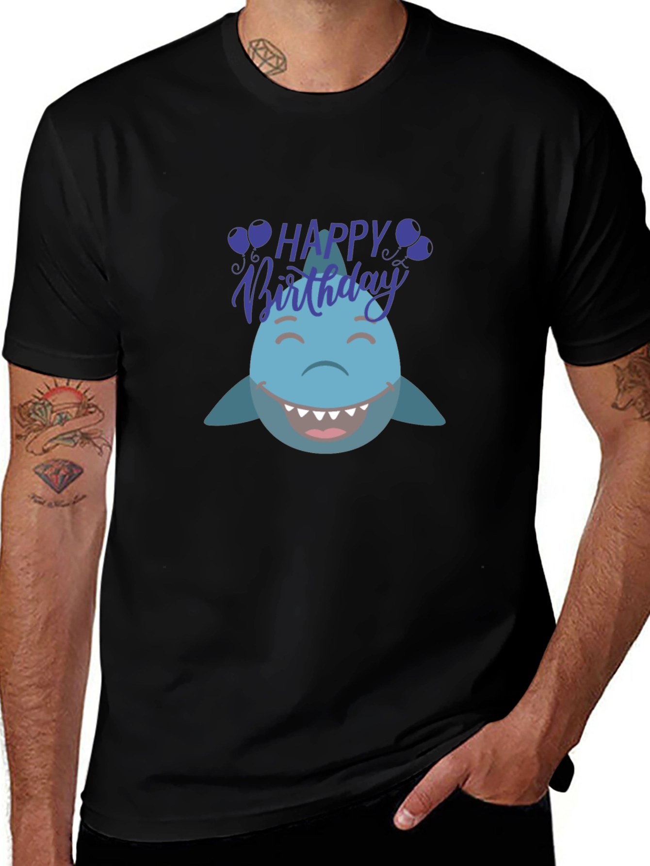 Happy Birthday Shark Graphic Tee - Black