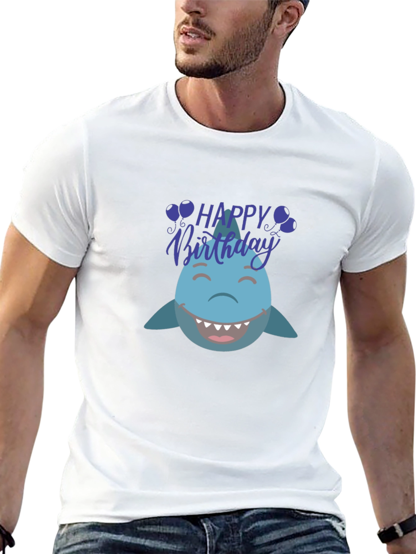Happy Birthday Shark Graphic Tee - Black