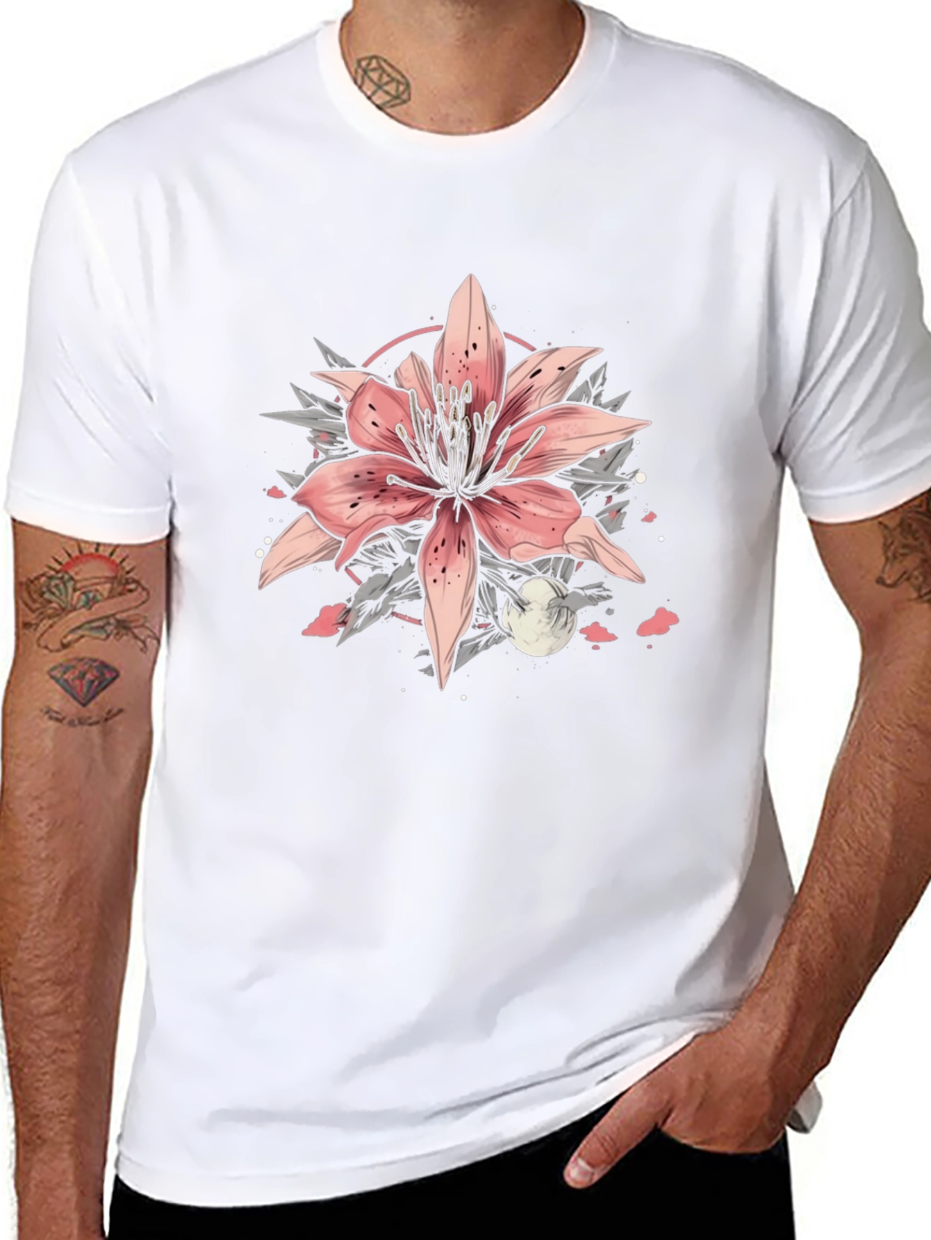 Floral Lily Graphic Tee - Stylish Black T-Shirt