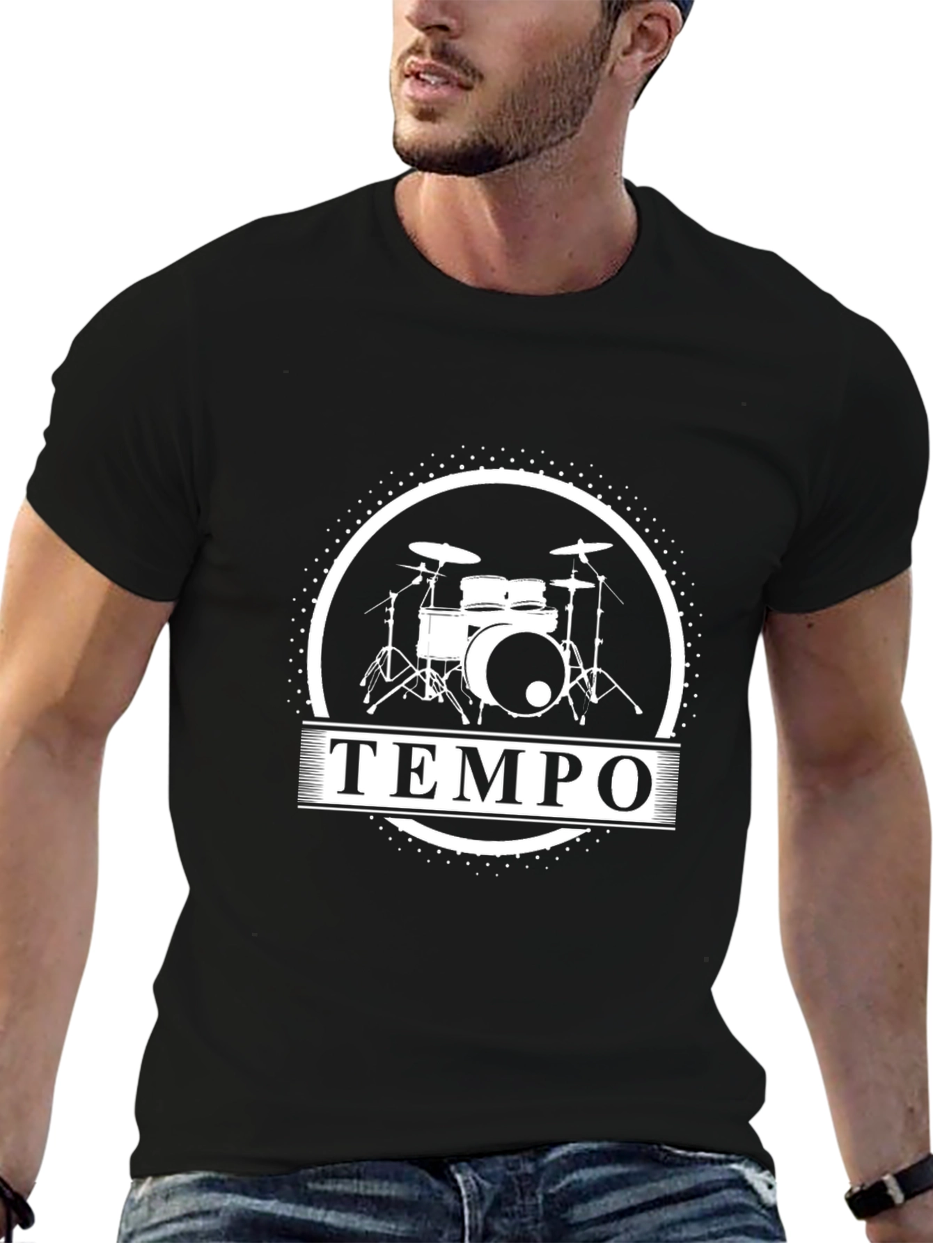 Tempo Drum Set Graphic Tee - Black Cotton T-Shirt