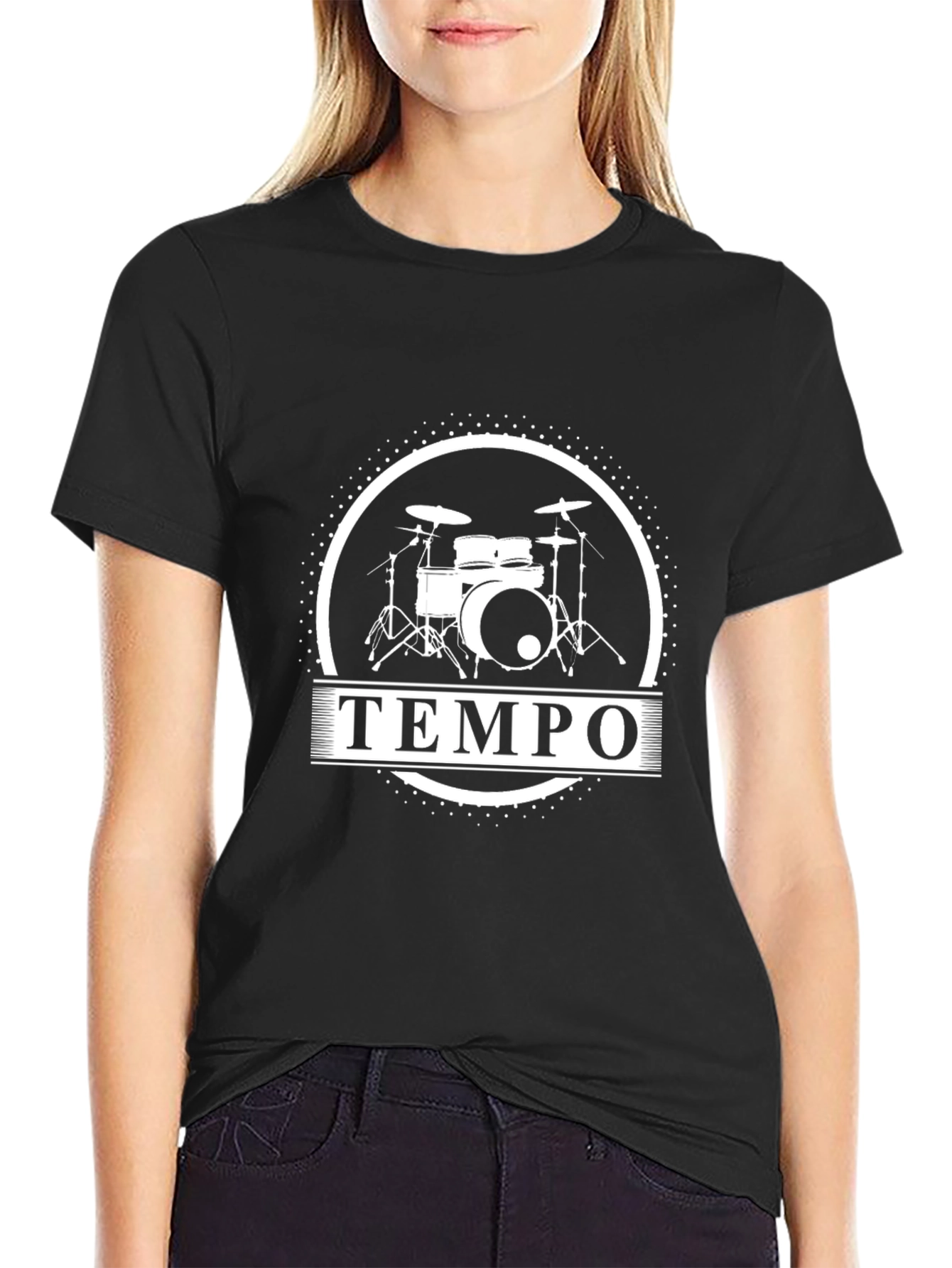 Tempo Drum Set Graphic Tee - Black Cotton T-Shirt