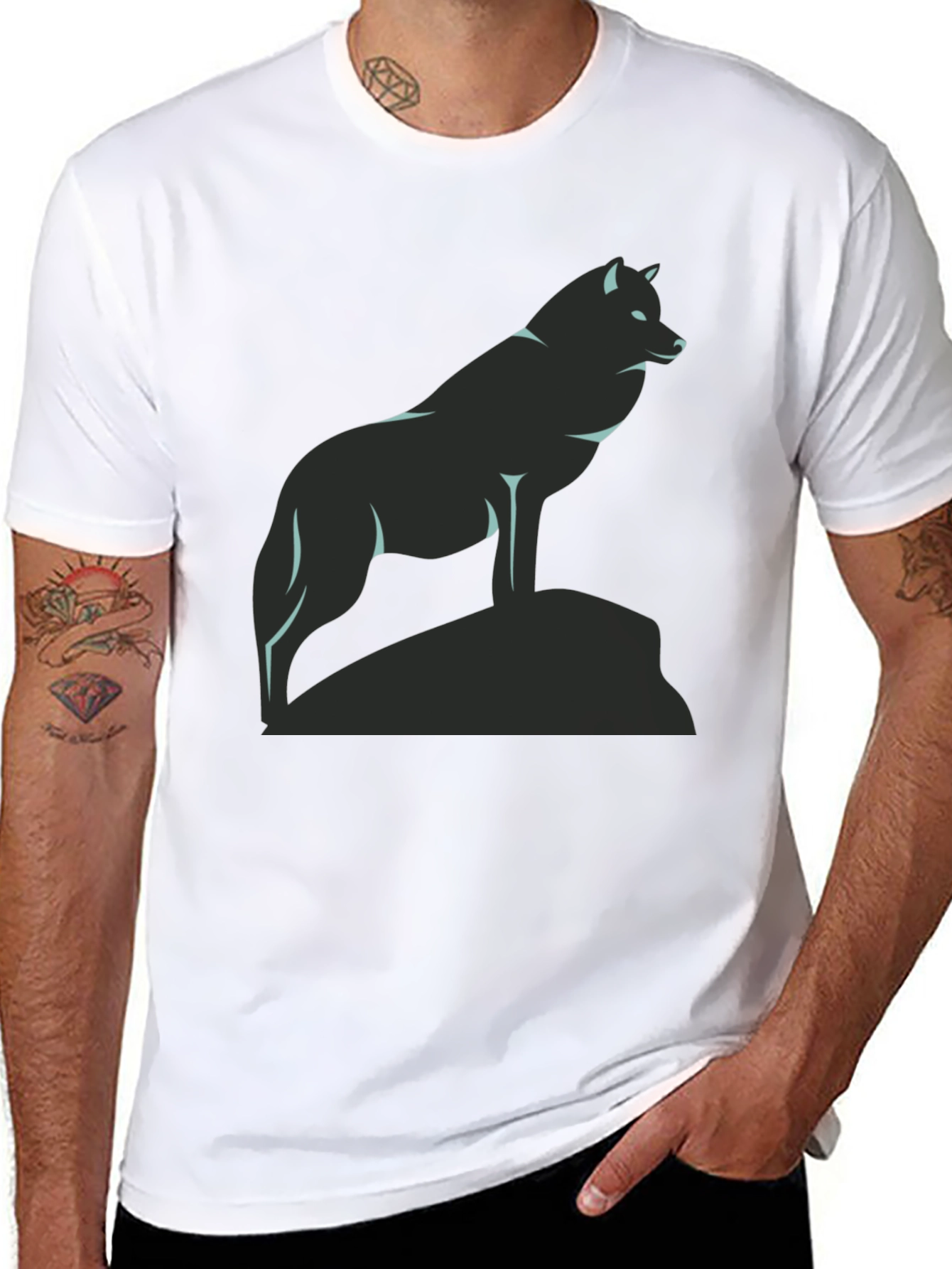 Wolf Graphic Tee - Black Crew Neck
