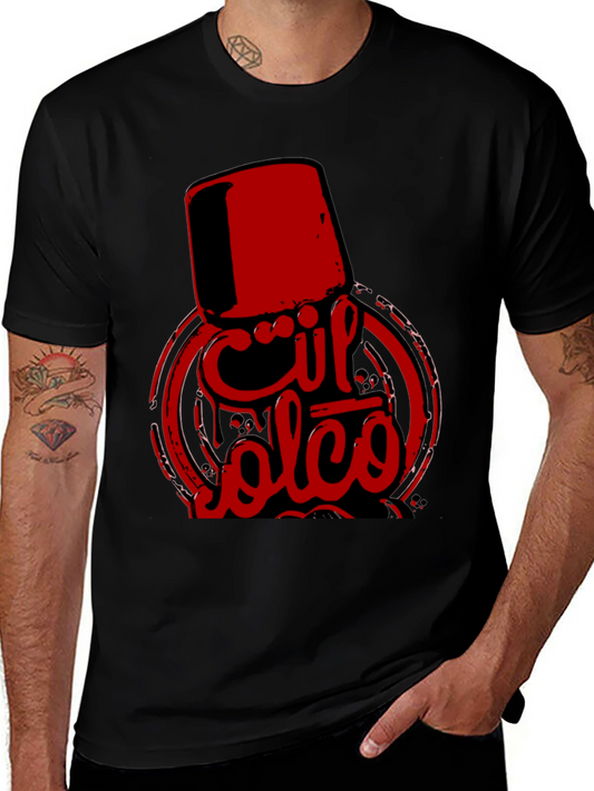 Mens Black T-Shirt with Red Hat & Arabic Text Graphic