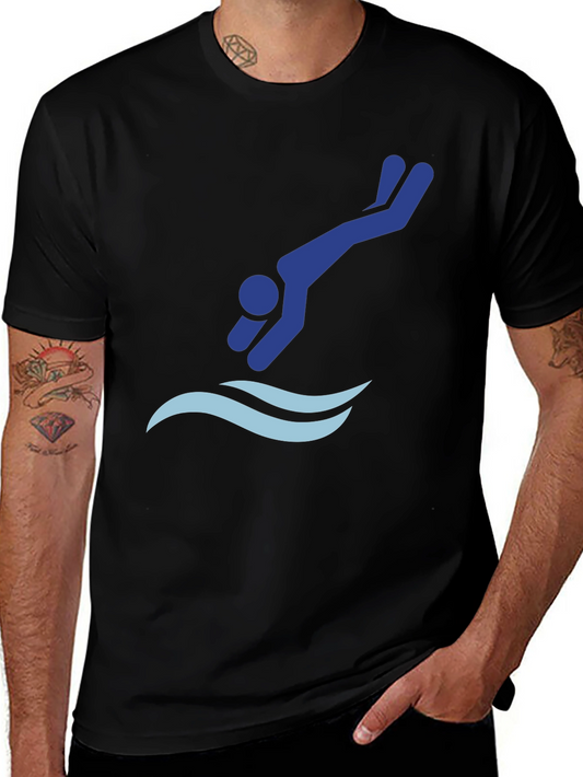 Diving Silhouette Graphic Tee - Black Cotton T-Shirt