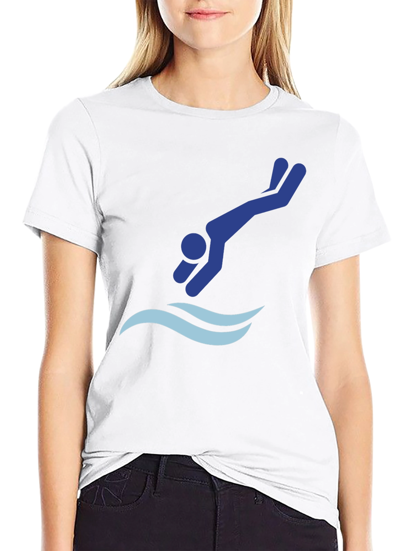 Diving Silhouette Graphic Tee - Black Cotton T-Shirt