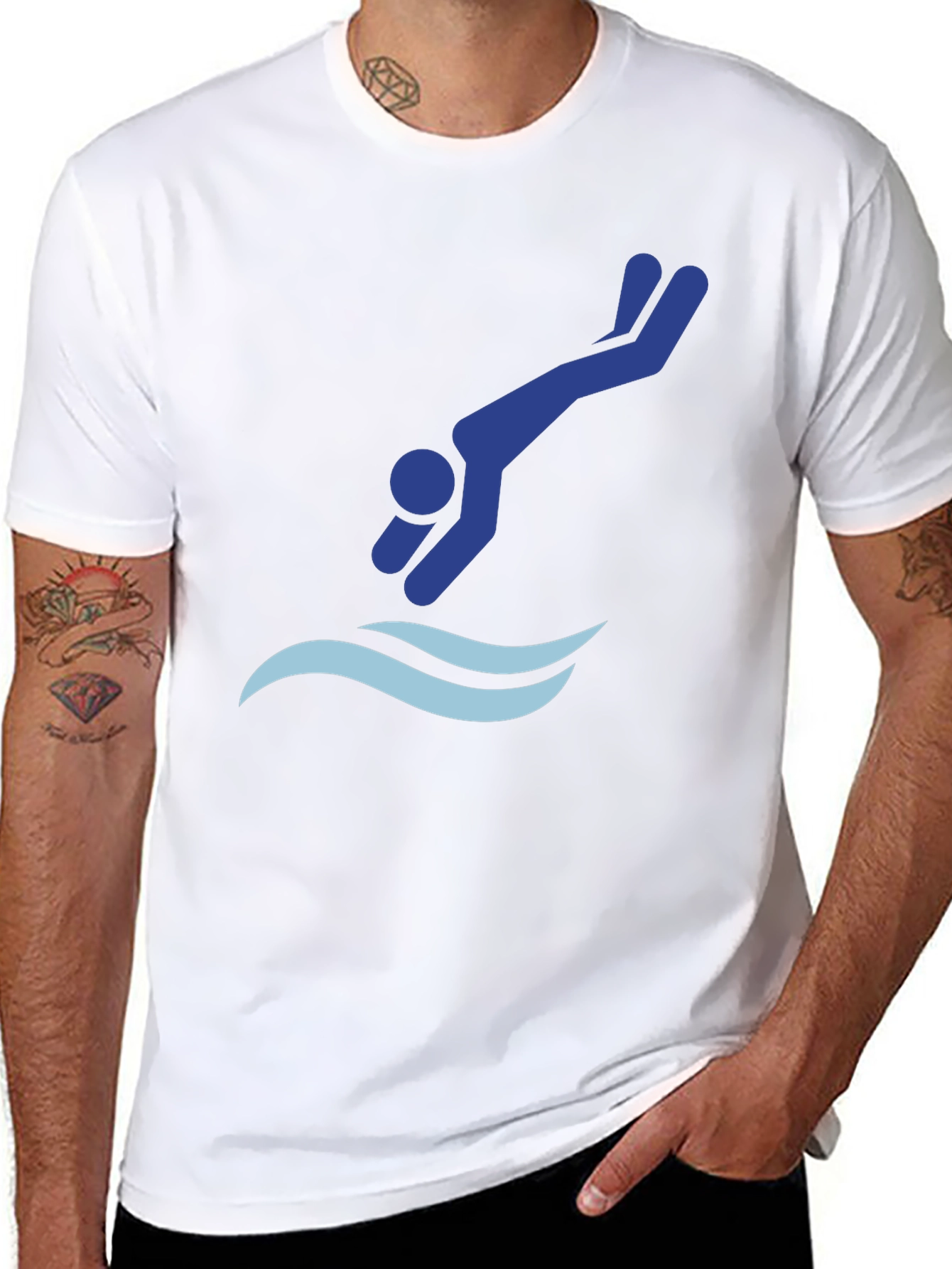Diving Silhouette Graphic Tee - Black Cotton T-Shirt