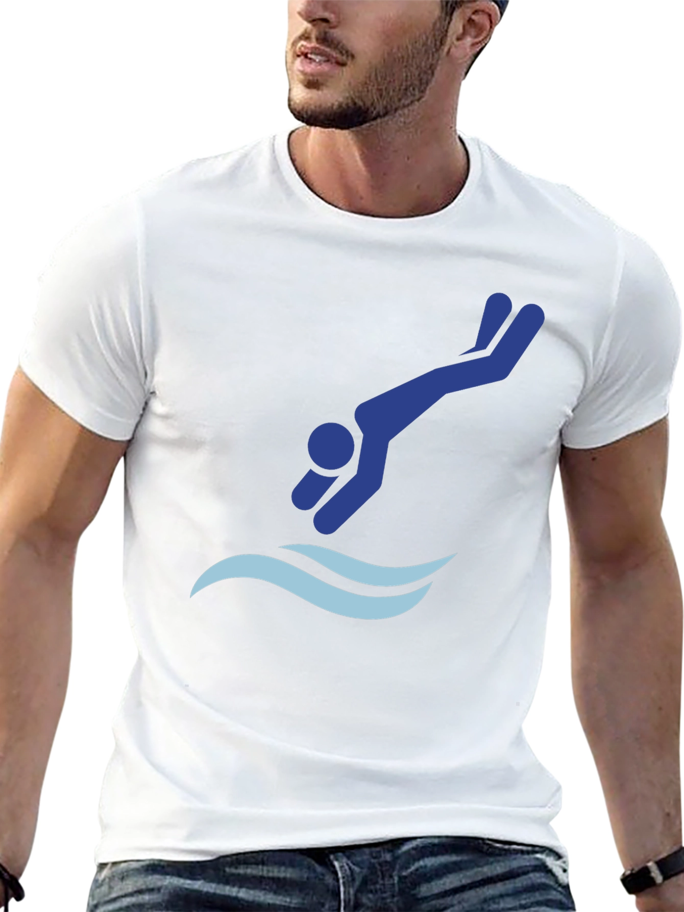 Diving Silhouette Graphic Tee - Black Cotton T-Shirt