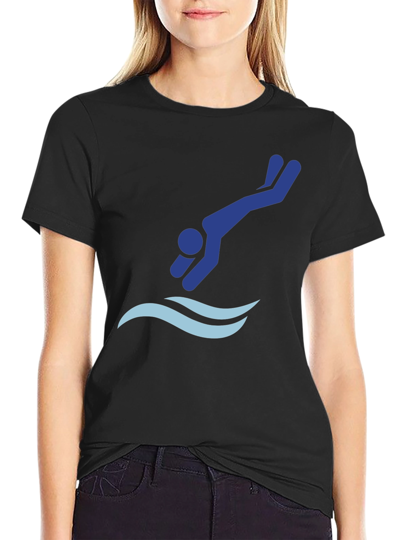 Diving Silhouette Graphic Tee - Black Cotton T-Shirt