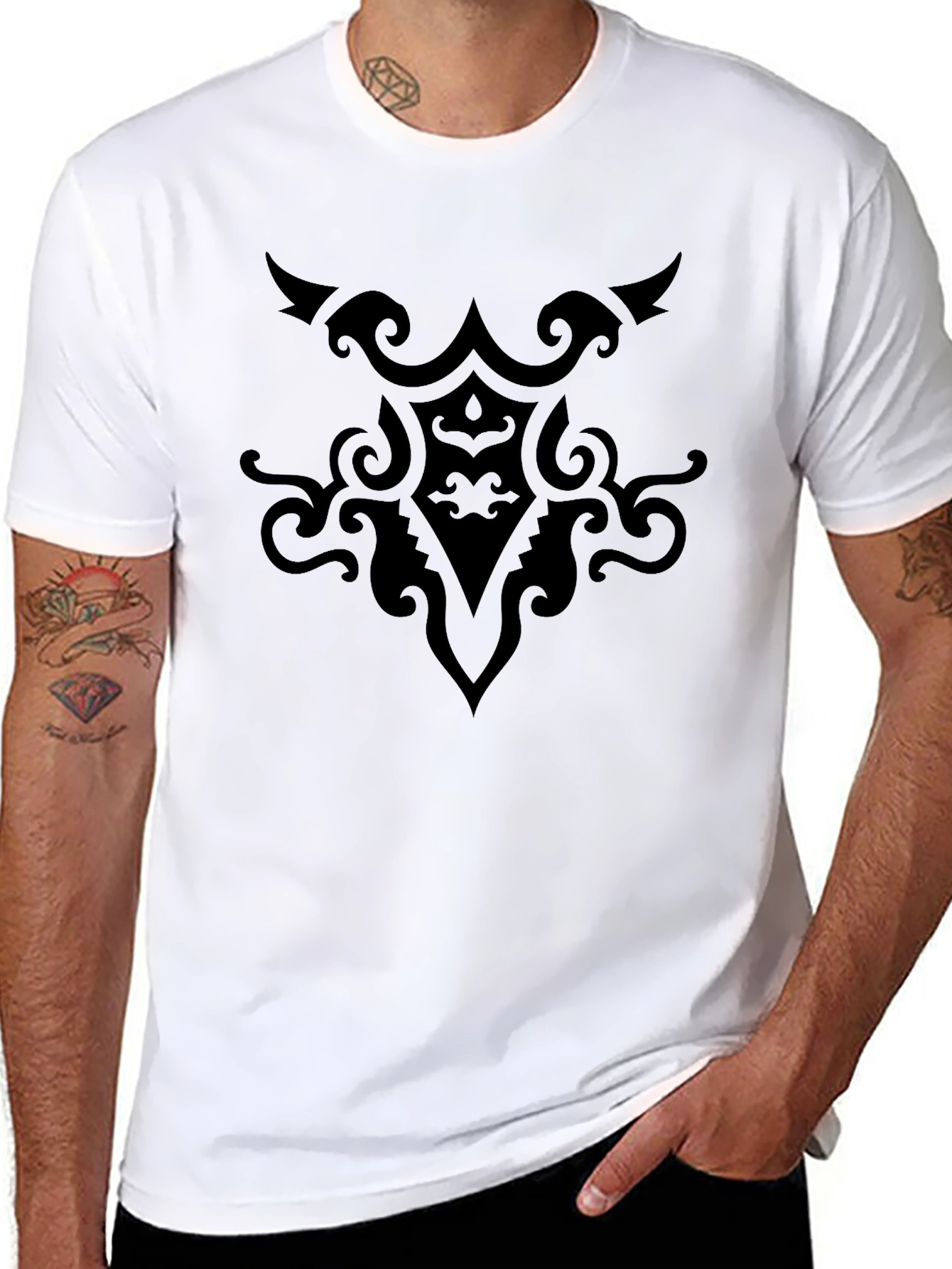 Mens Black Graphic Tee - Tribal Design