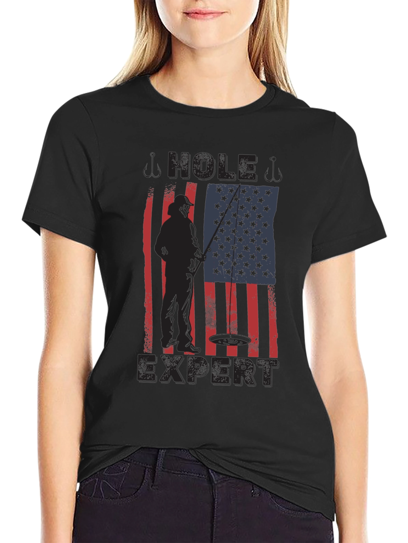 Hole Expert Fishing American Flag T-Shirt