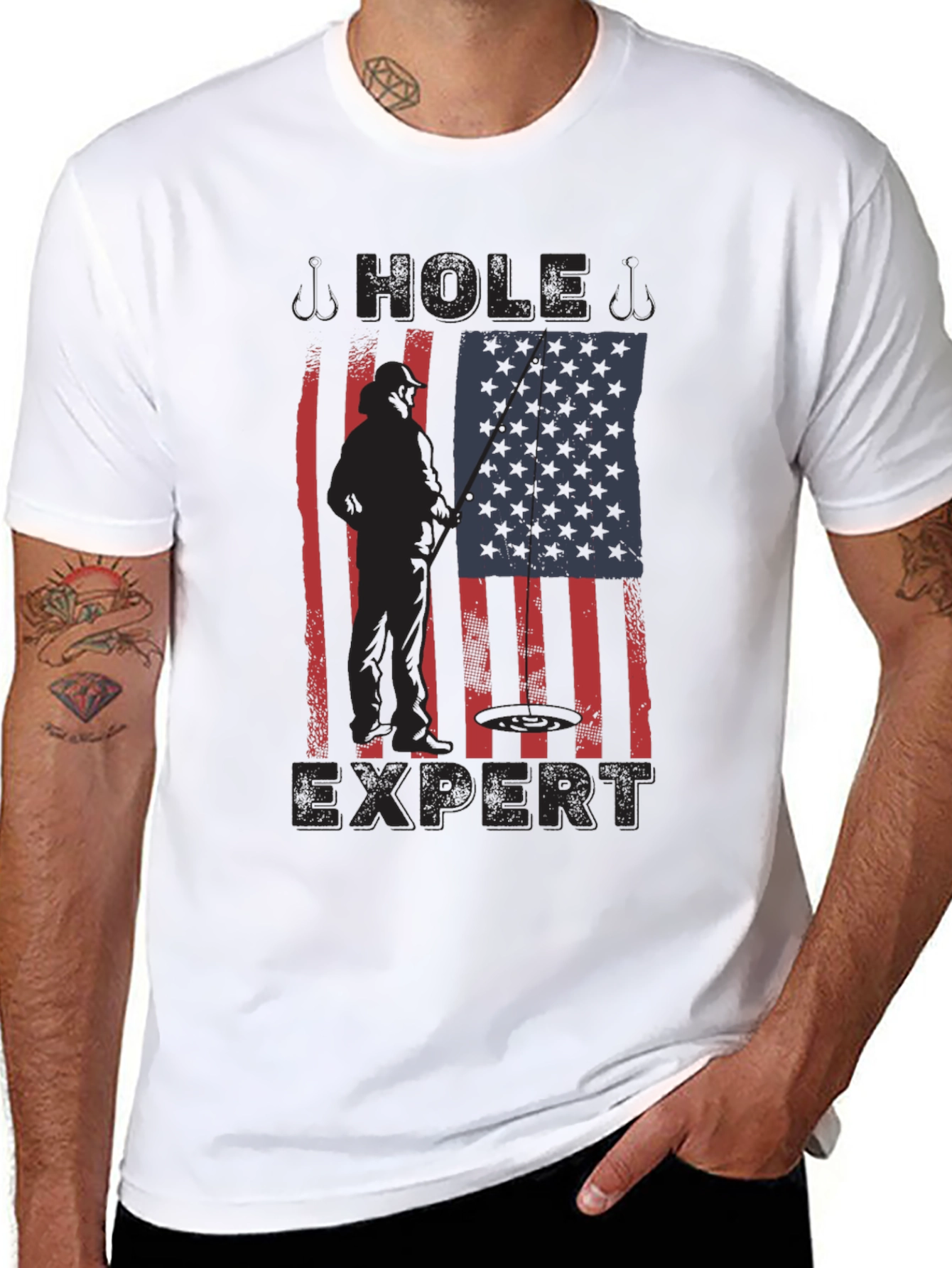 Hole Expert Fishing American Flag T-Shirt