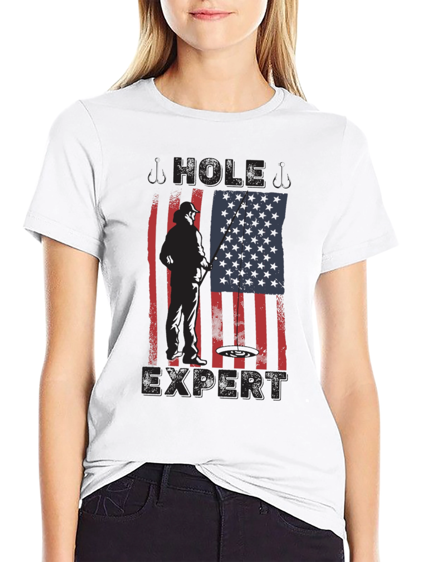 Hole Expert Fishing American Flag T-Shirt