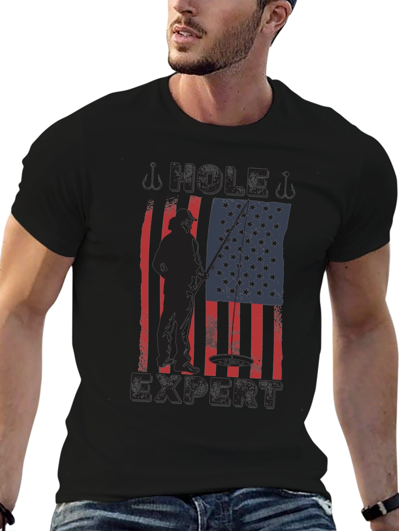Hole Expert Fishing American Flag T-Shirt