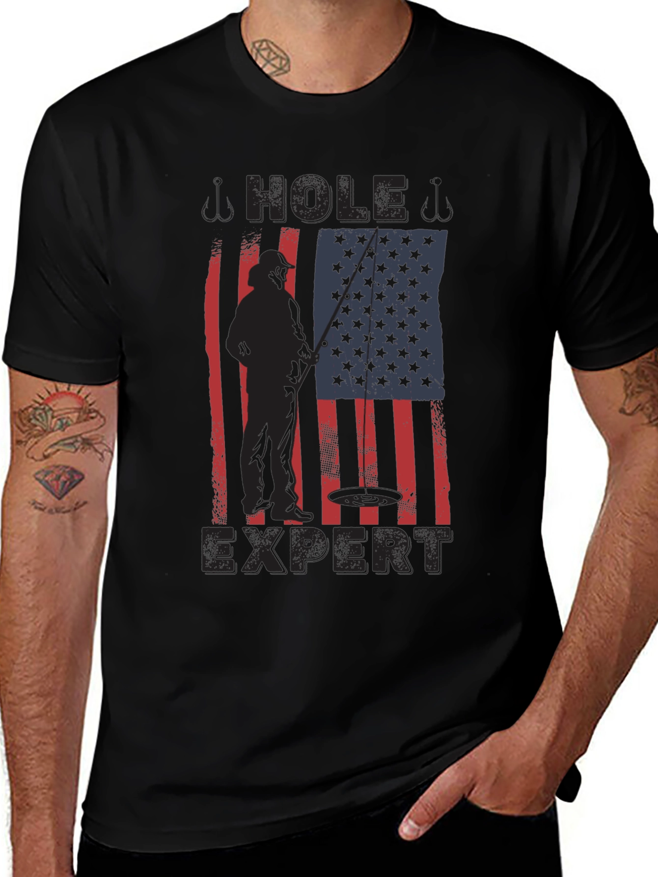 Hole Expert Fishing American Flag T-Shirt