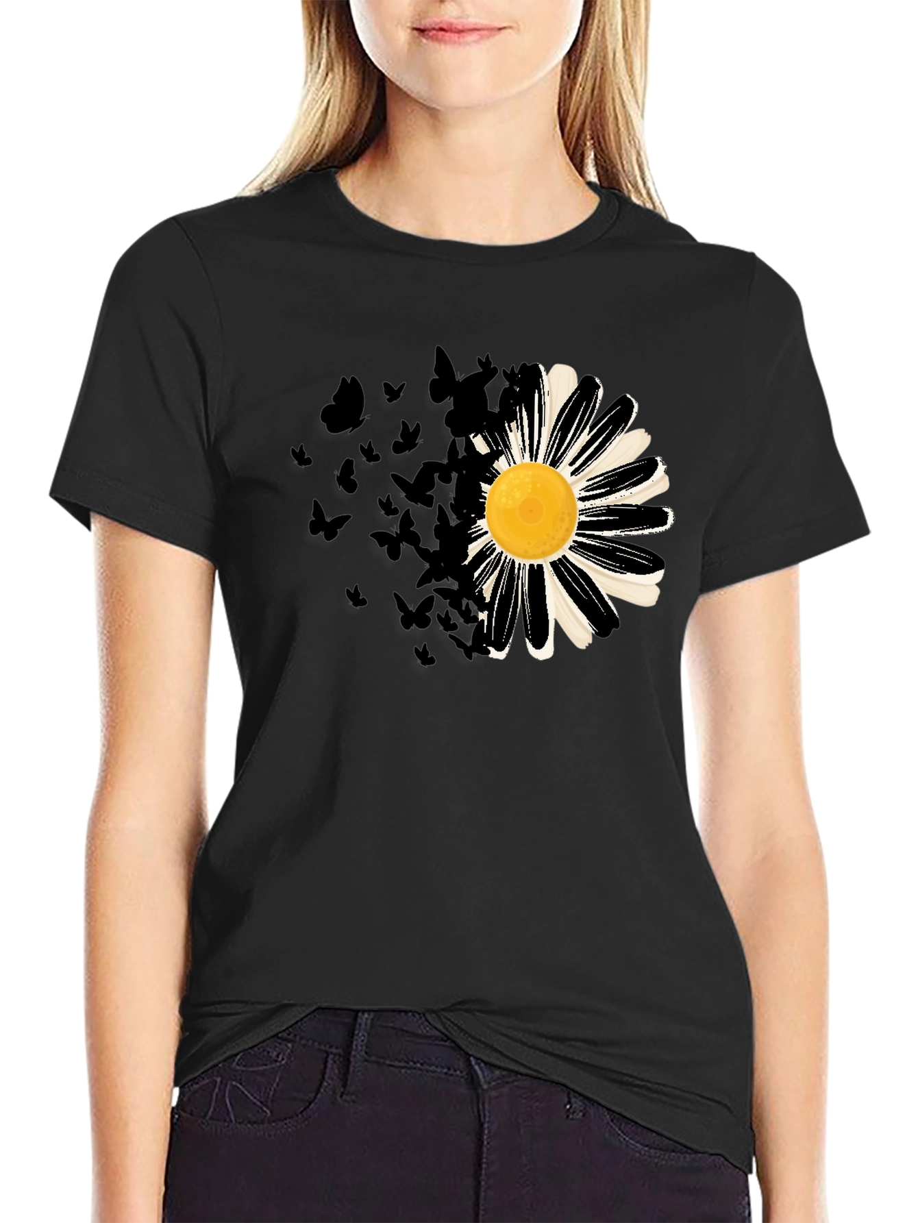 Daisy & Butterfly Mens Graphic Tee - Black