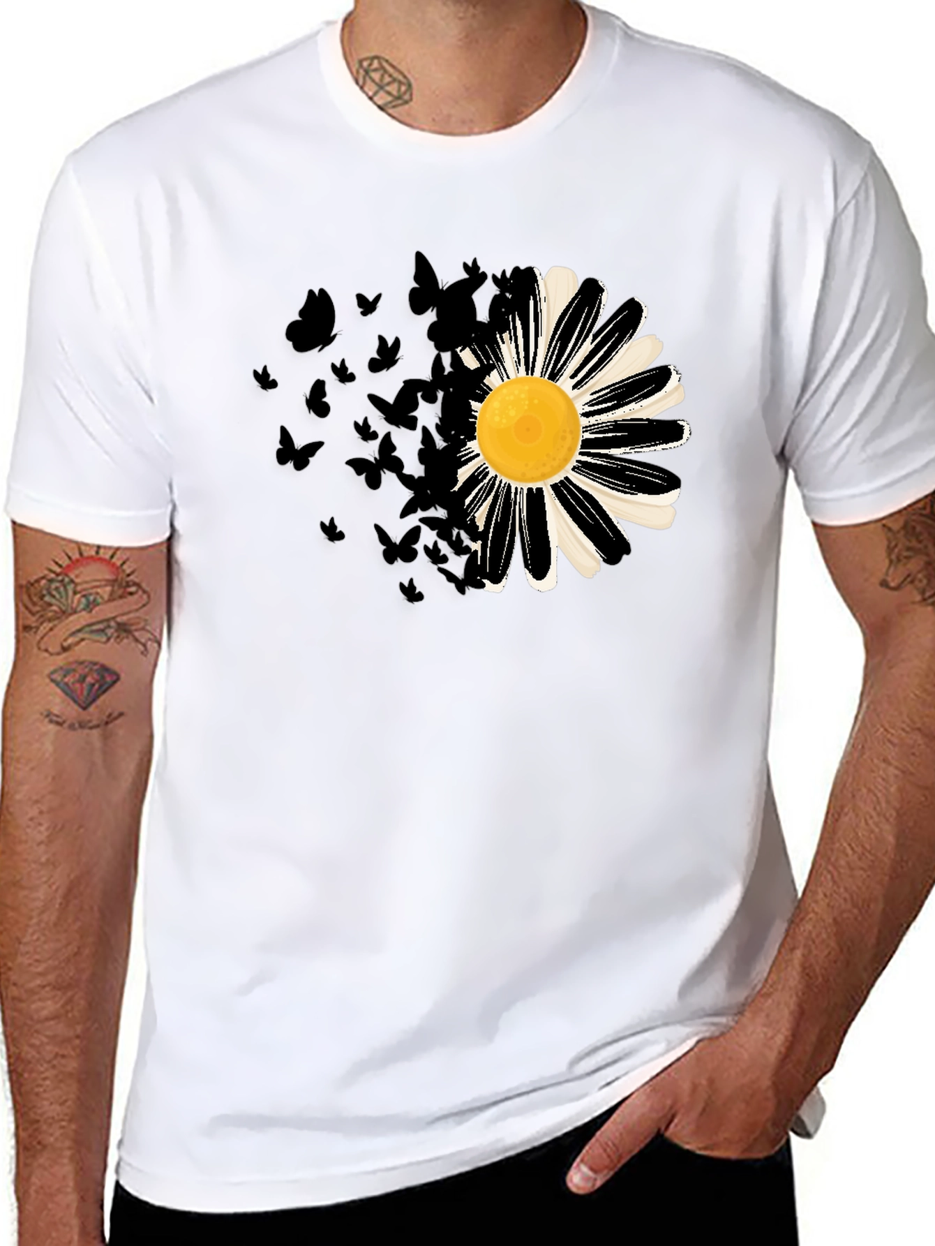 Daisy & Butterfly Mens Graphic Tee - Black