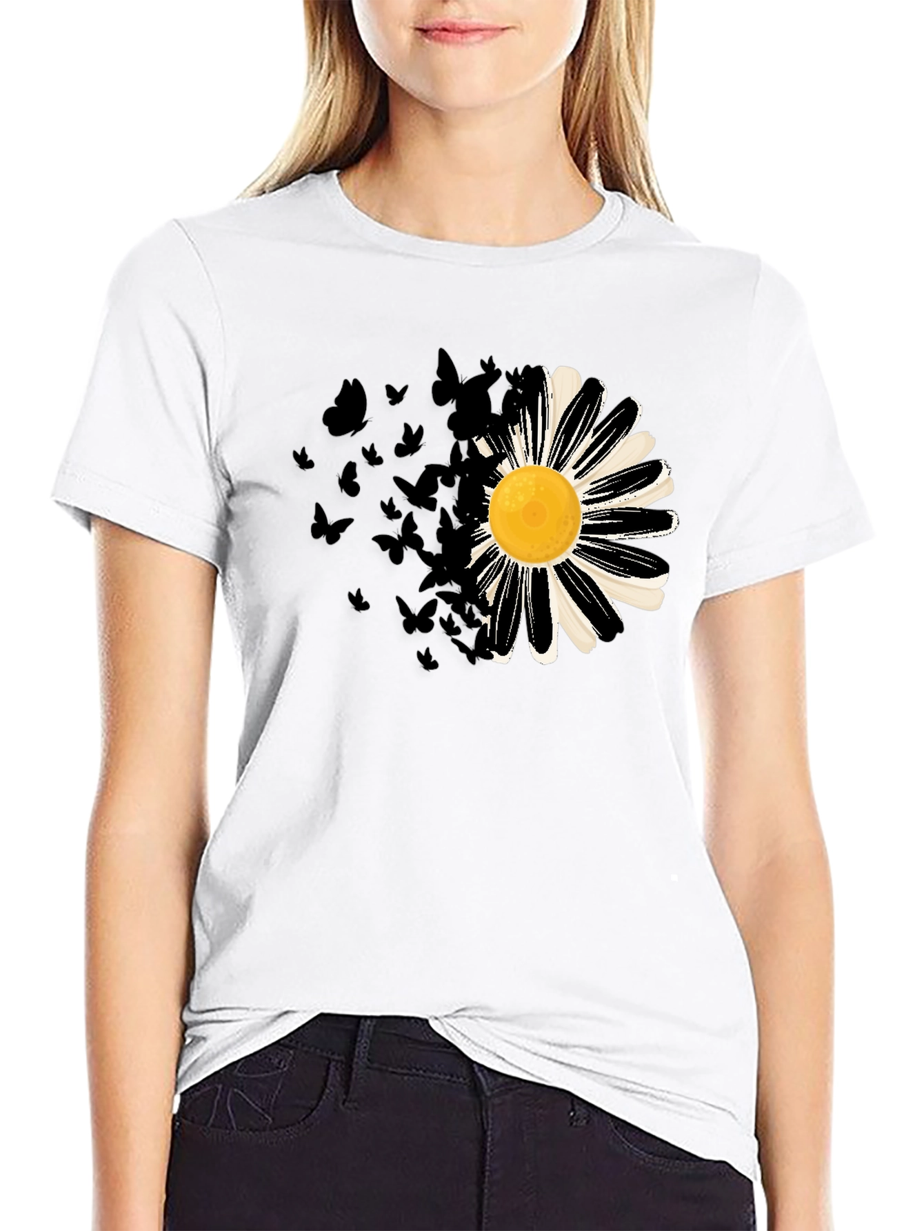 Daisy & Butterfly Mens Graphic Tee - Black