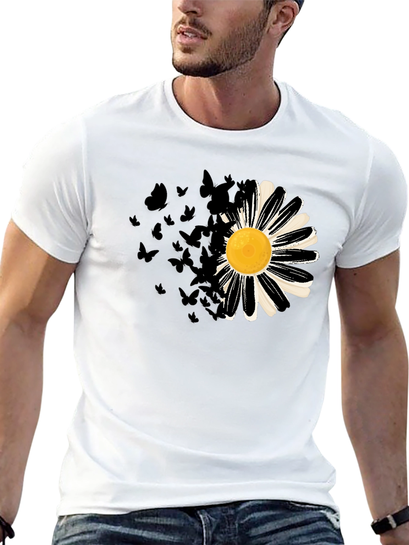 Daisy & Butterfly Mens Graphic Tee - Black