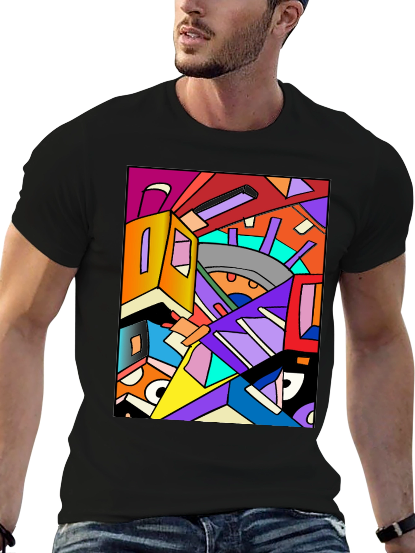 Abstract Geometric Art Black T-Shirt
