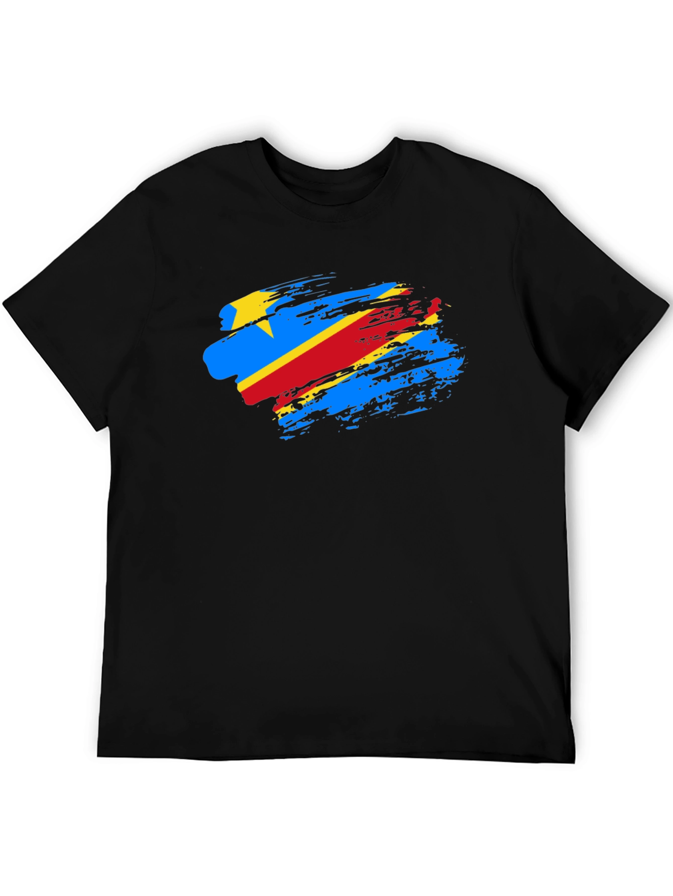 DR Congo Flag Brush Stroke Black T-Shirt