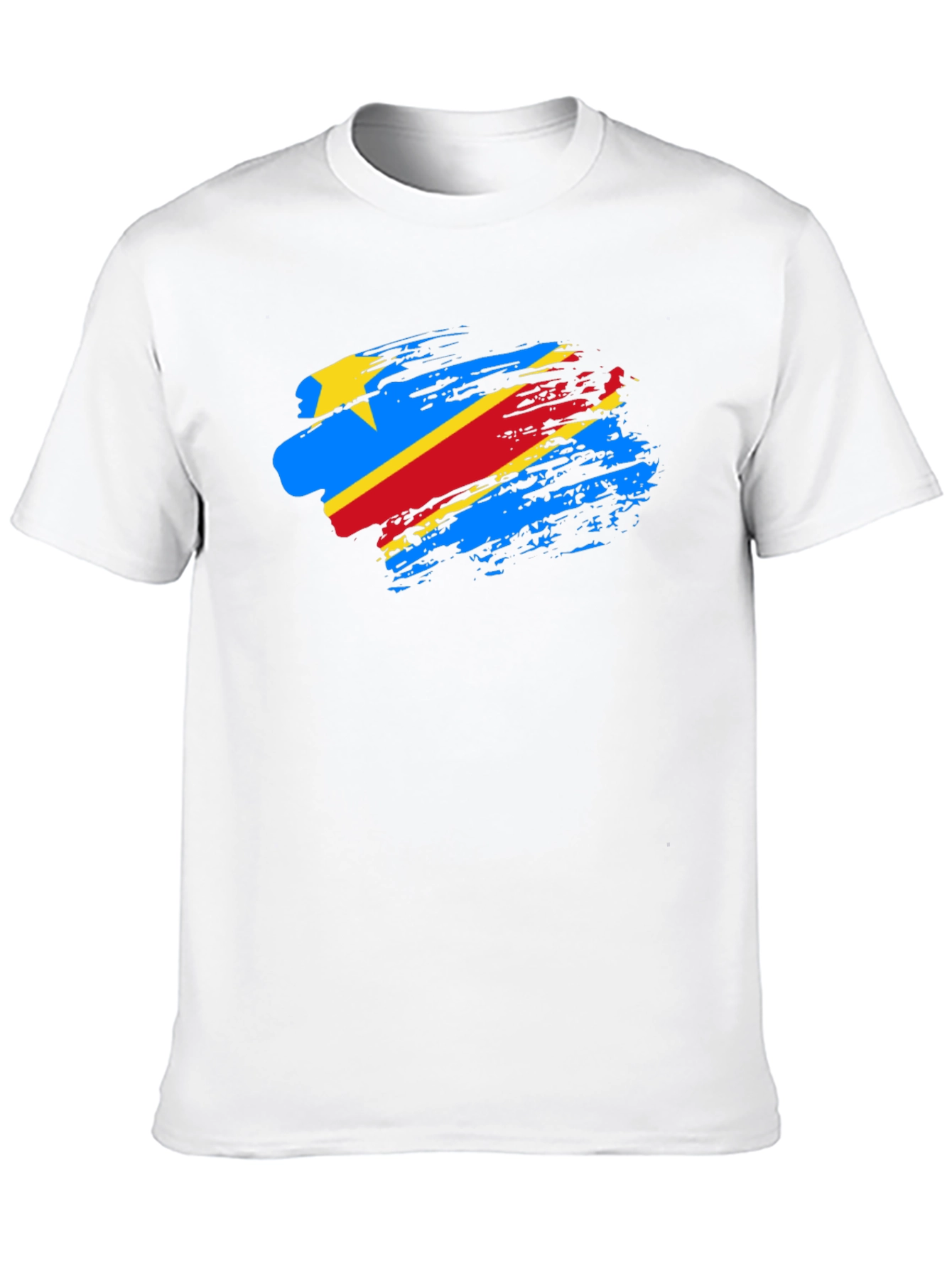 DR Congo Flag Brush Stroke Black T-Shirt