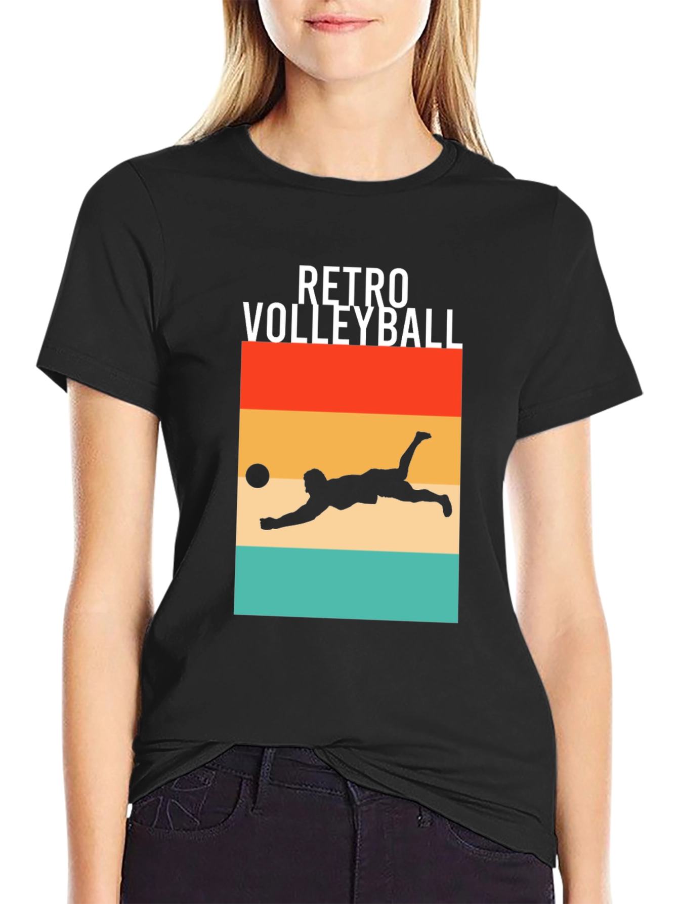 Retro Volleyball Graphic Tee - Black Cotton Shirt