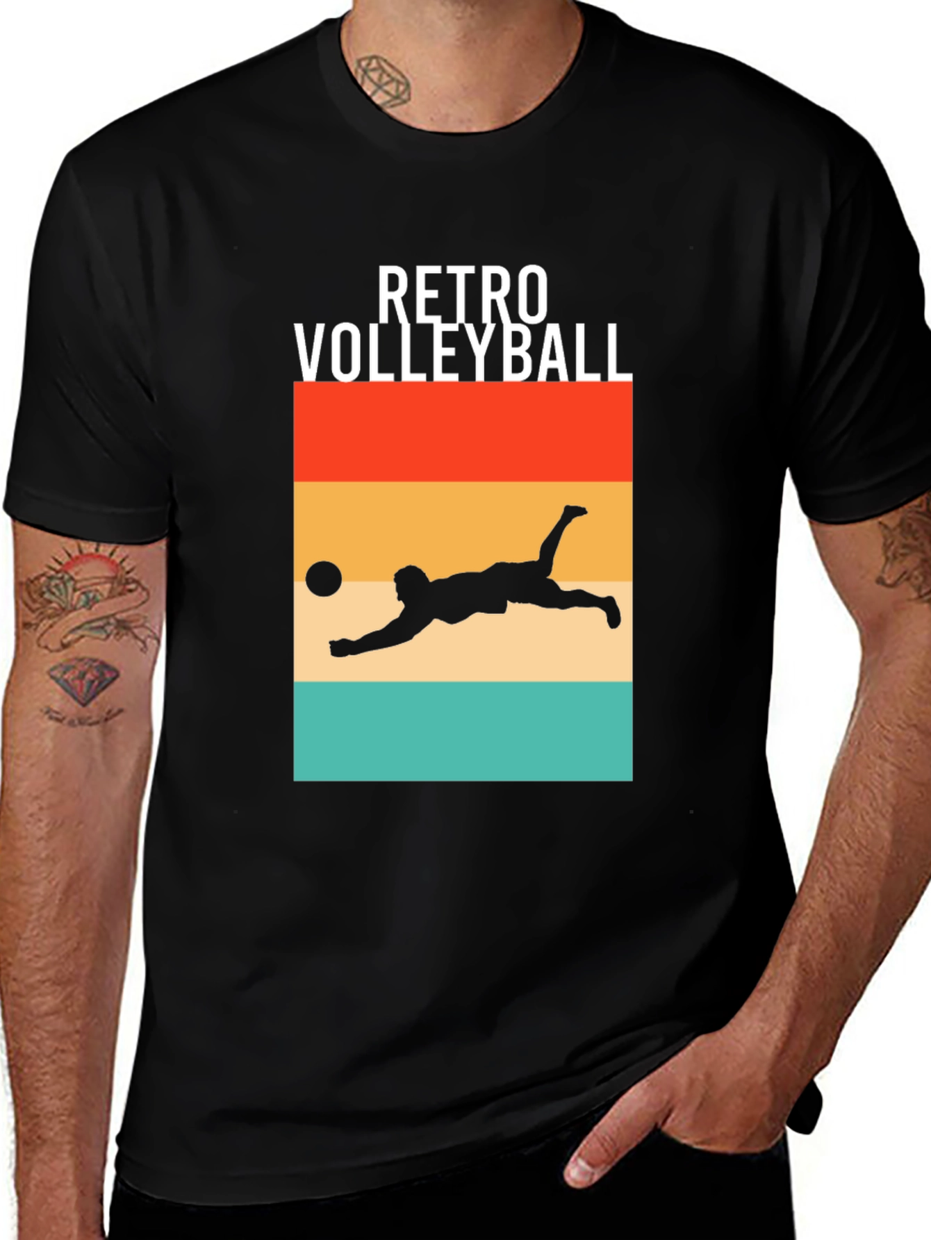 Retro Volleyball Graphic Tee - Black Cotton Shirt