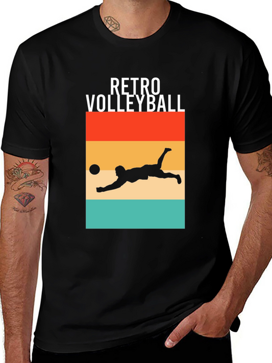 Retro Volleyball Graphic Tee - Black Cotton Shirt