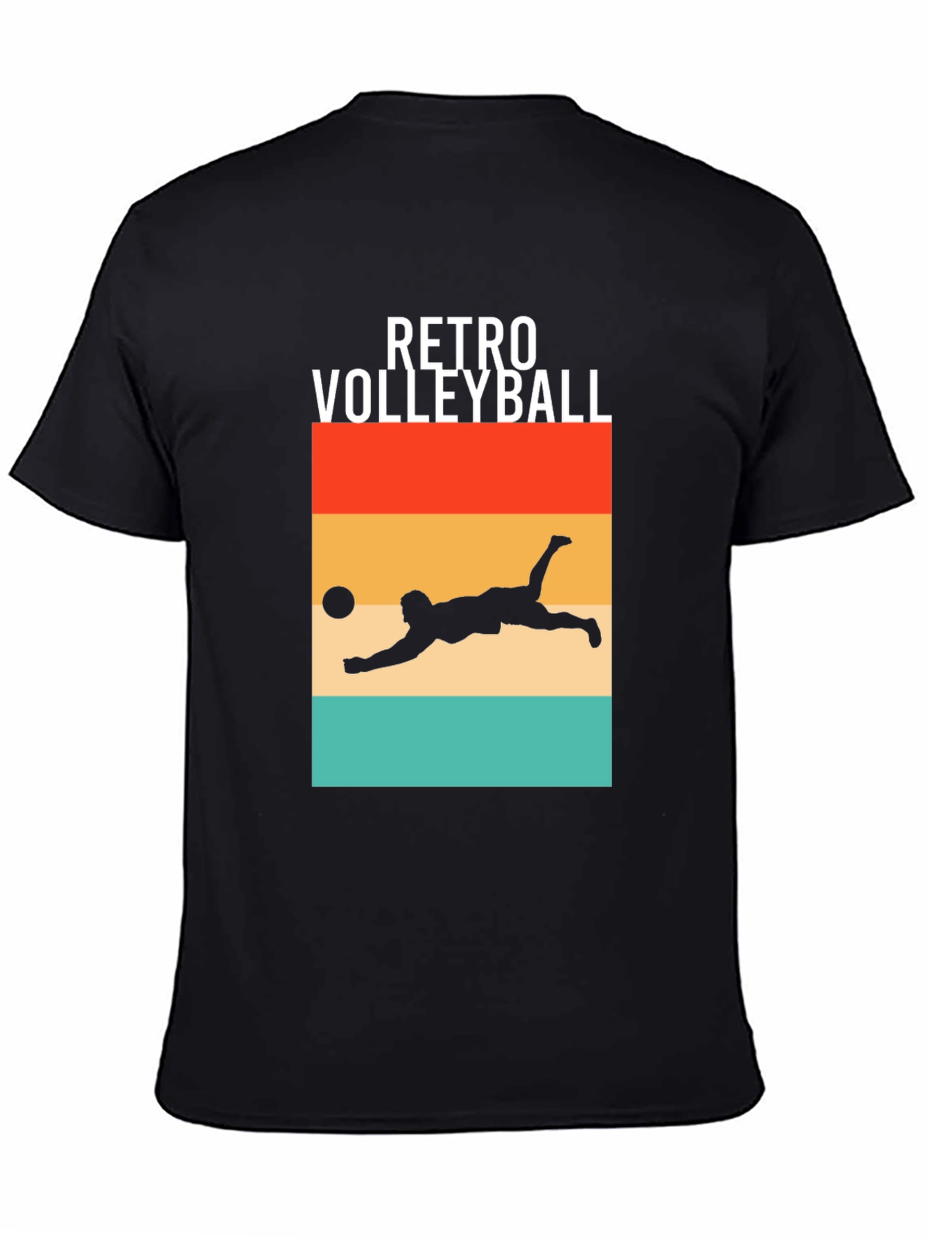 Retro Volleyball Graphic Tee - Black Cotton Shirt