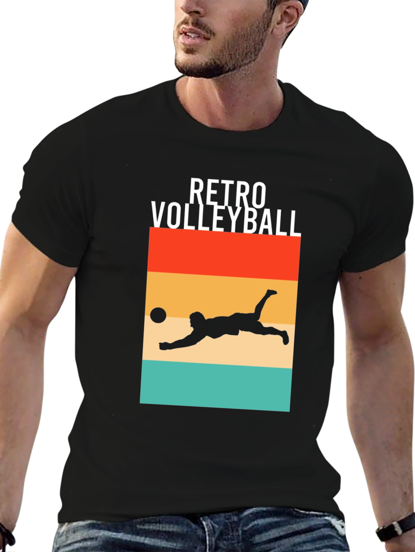 Retro Volleyball Graphic Tee - Black Cotton Shirt