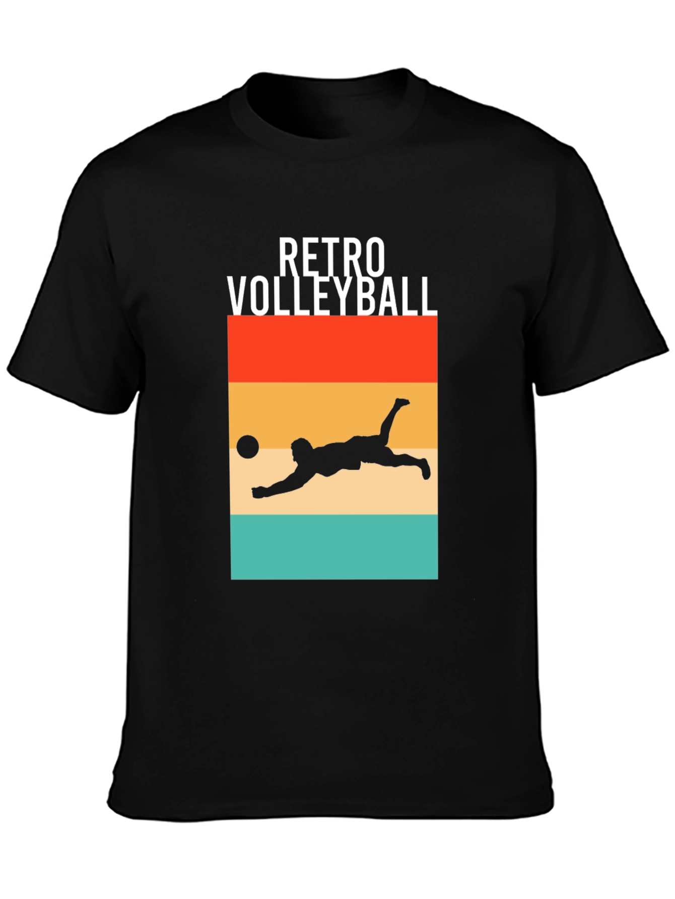 Retro Volleyball Graphic Tee - Black Cotton Shirt