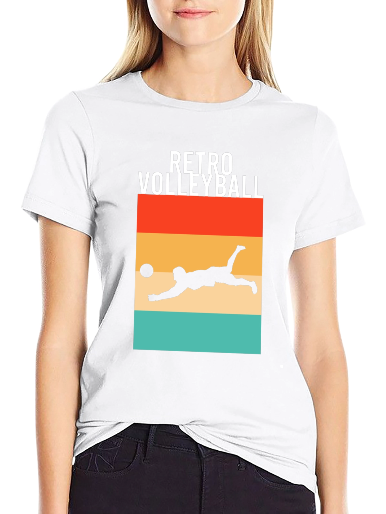 Retro Volleyball Graphic Tee - Black Cotton Shirt