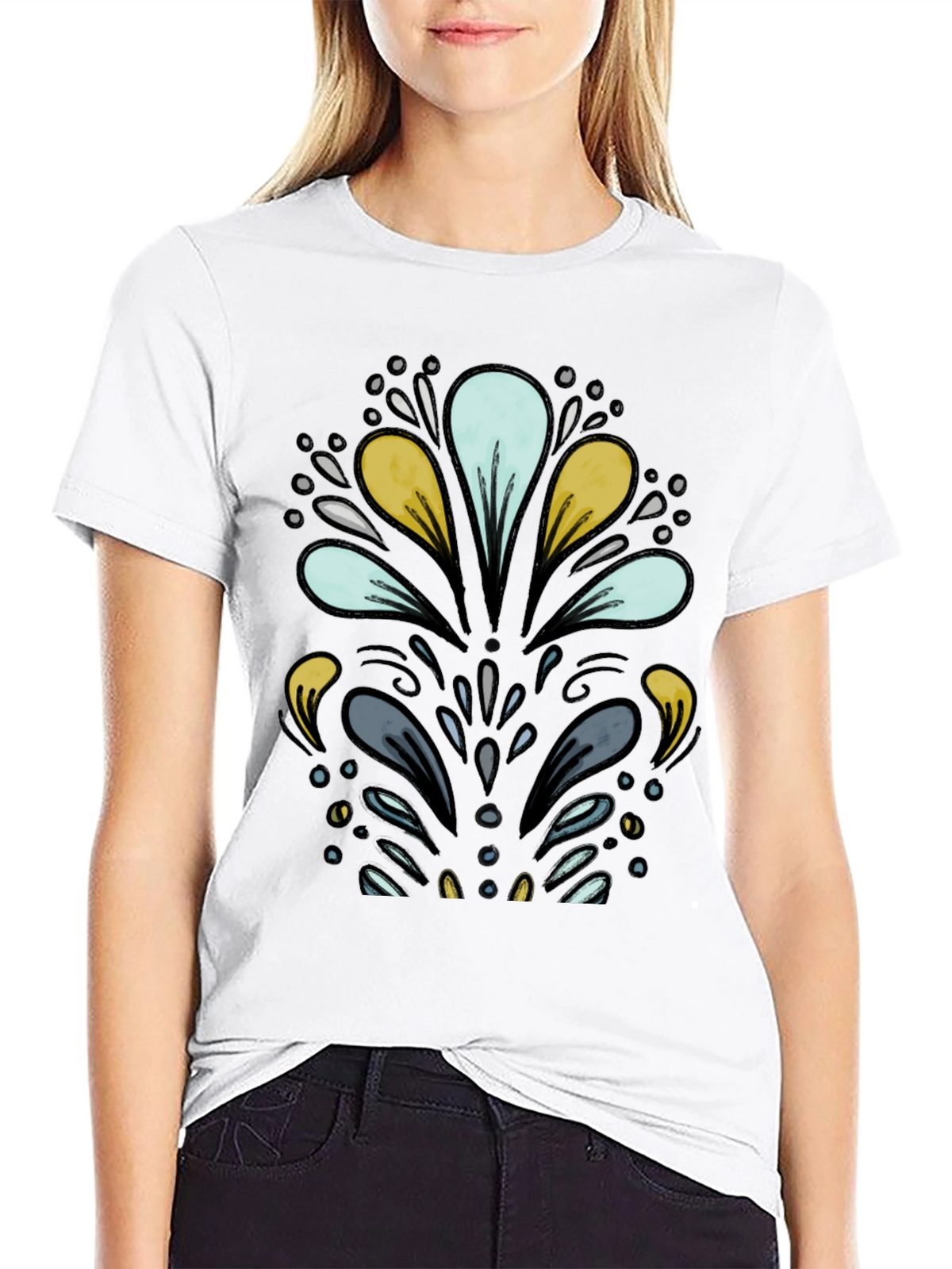 Abstract Floral Black T-Shirt