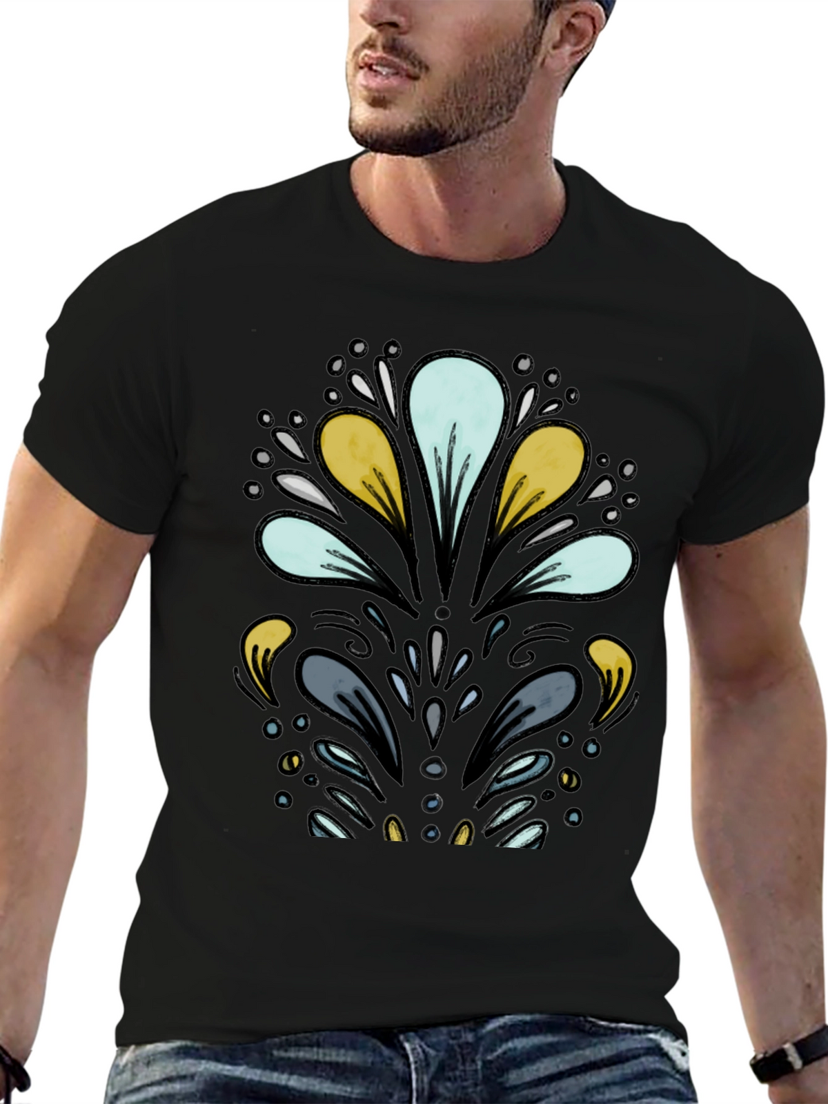 Abstract Floral Black T-Shirt