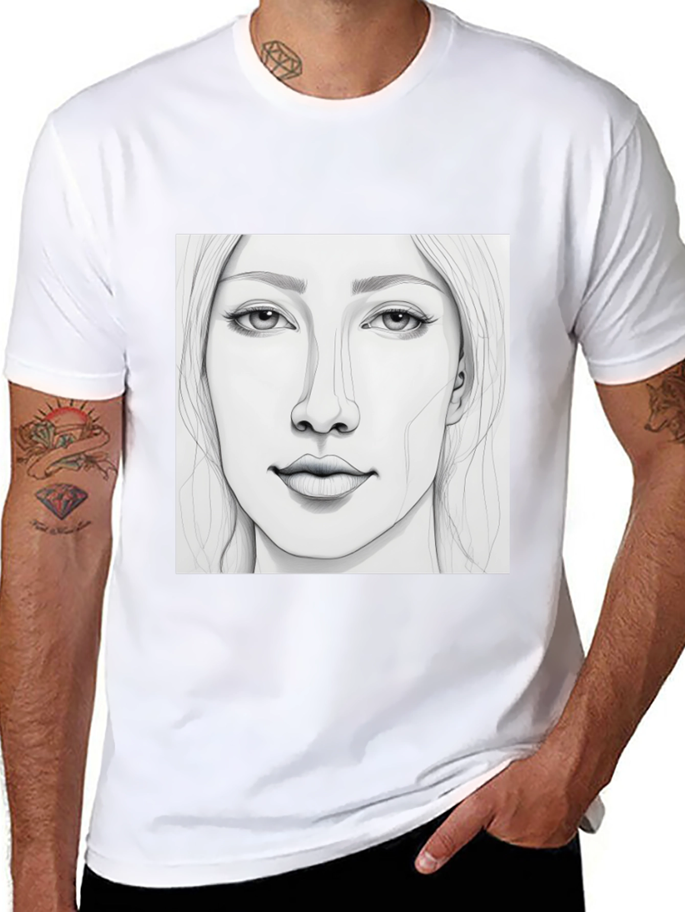 Sketch Portrait Black T-Shirt