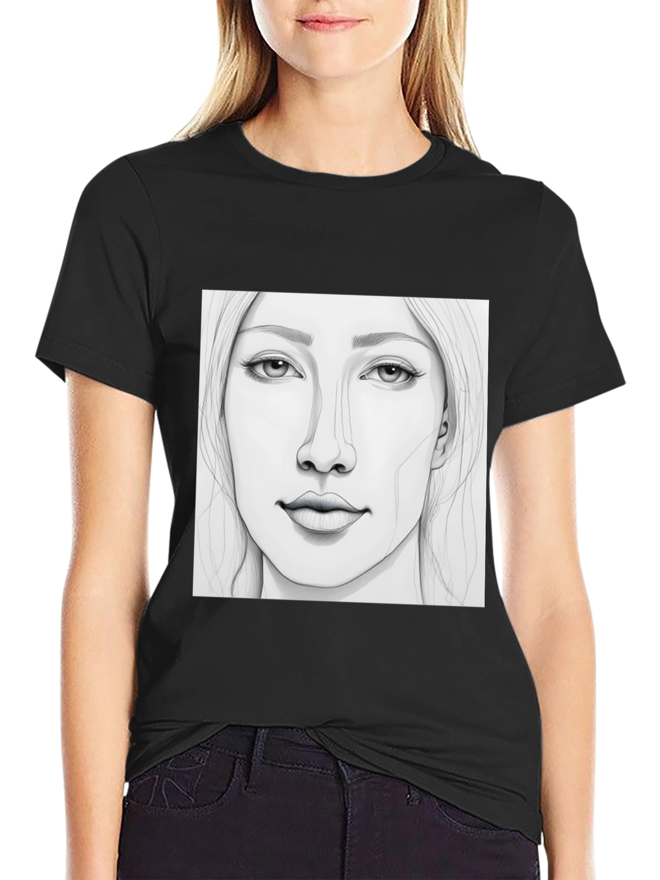 Sketch Portrait Black T-Shirt