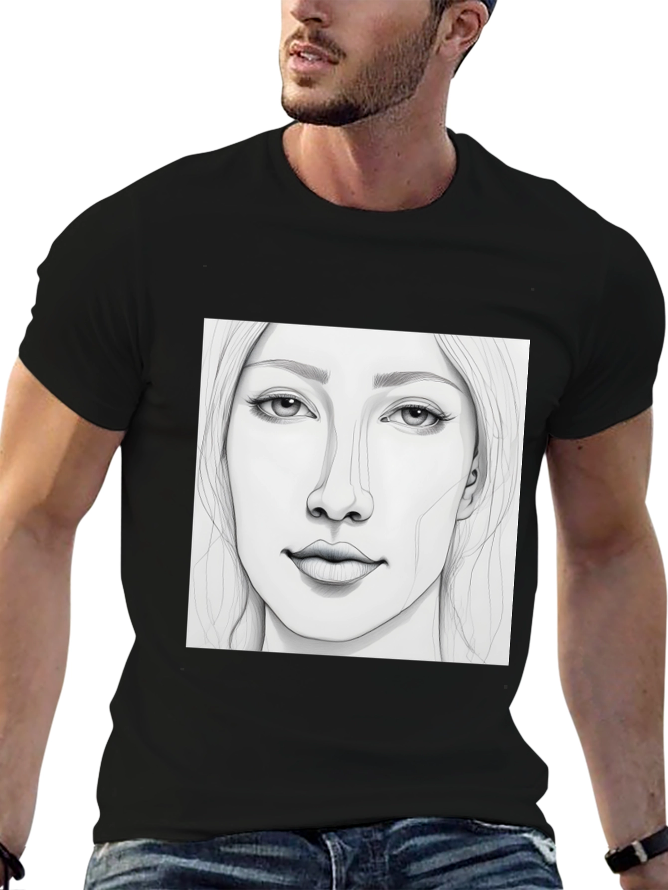Sketch Portrait Black T-Shirt