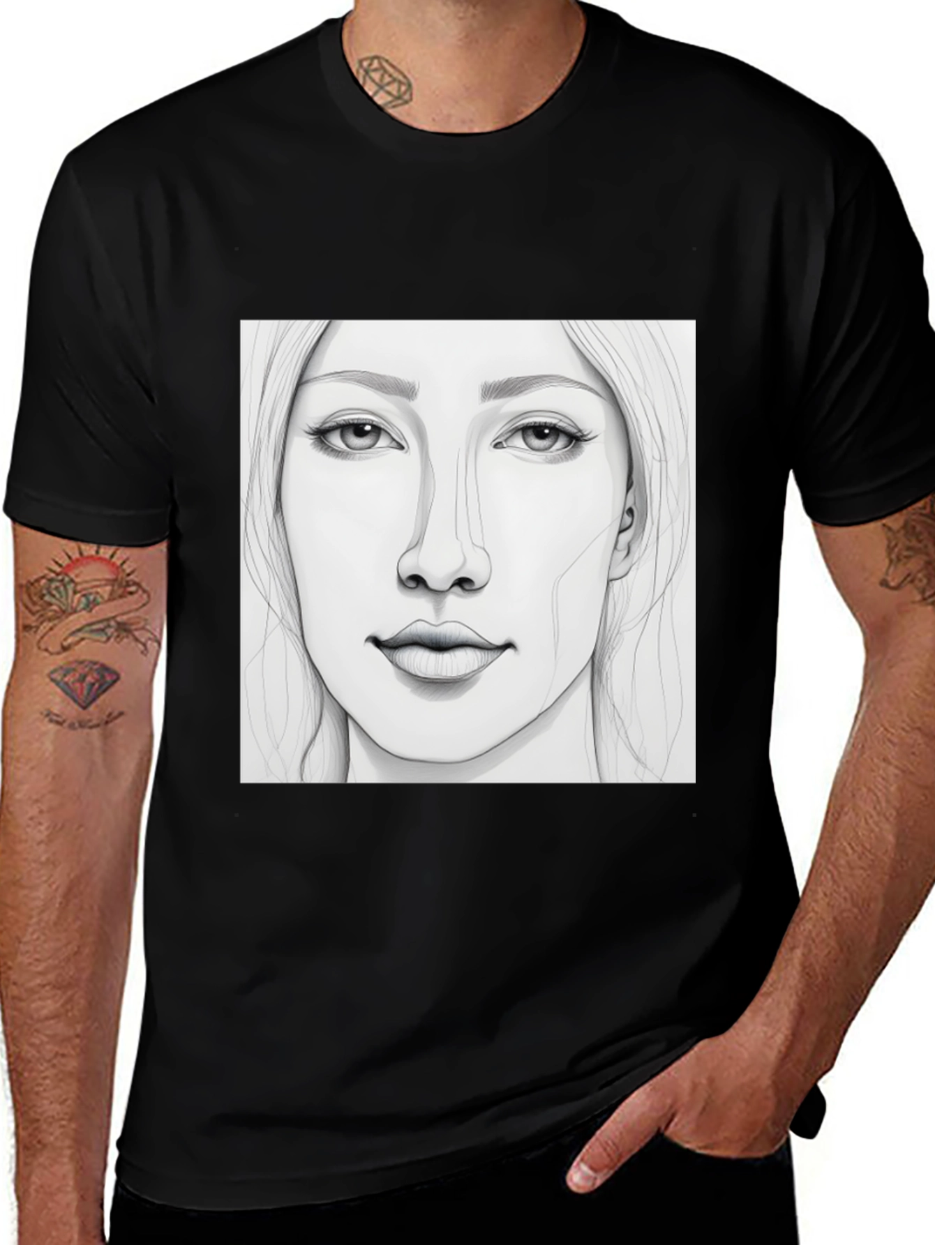 Sketch Portrait Black T-Shirt
