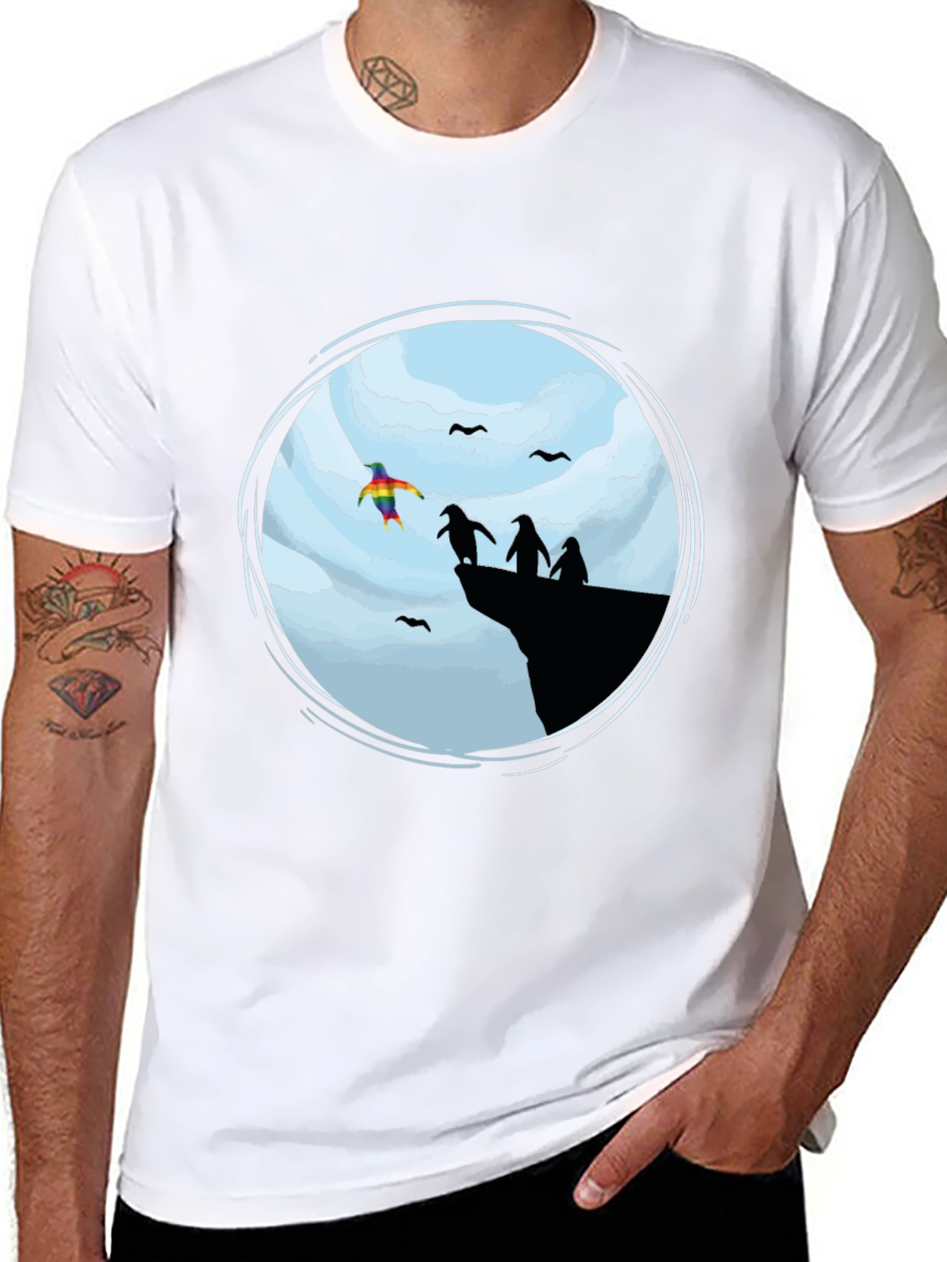 Penguin Cliff T-Shirt - Pride Design
